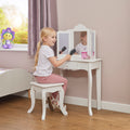 Kids White Vanity Table & Stool Set (Ages 3-7)
