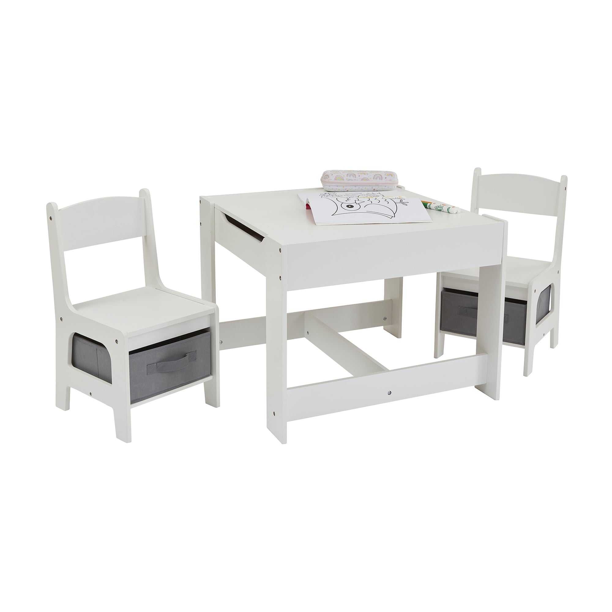 Kids Wooden Activity Table & 2 Chairs with Storage Bins (18 Months – 6 Years)
