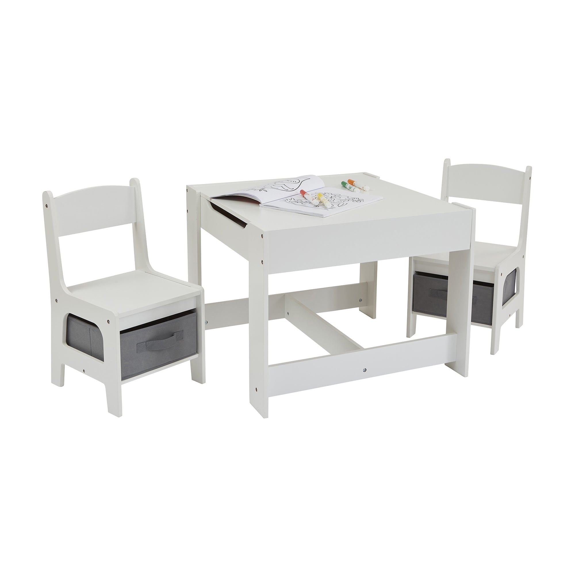 Kids Wooden Activity Table & 2 Chairs with Storage Bins (18 Months – 6 Years)