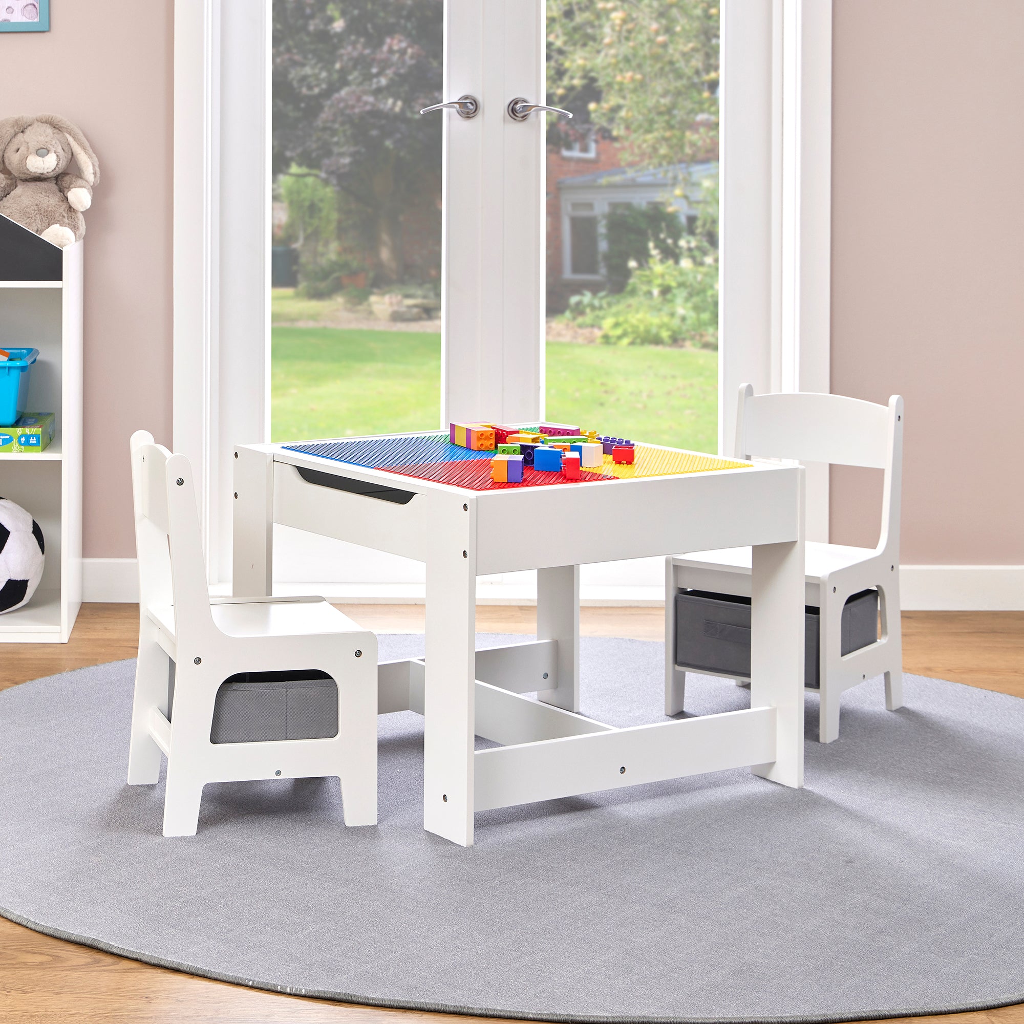 Kids Wooden Activity Table & 2 Chairs with Storage Bins (18 Months – 6 Years)