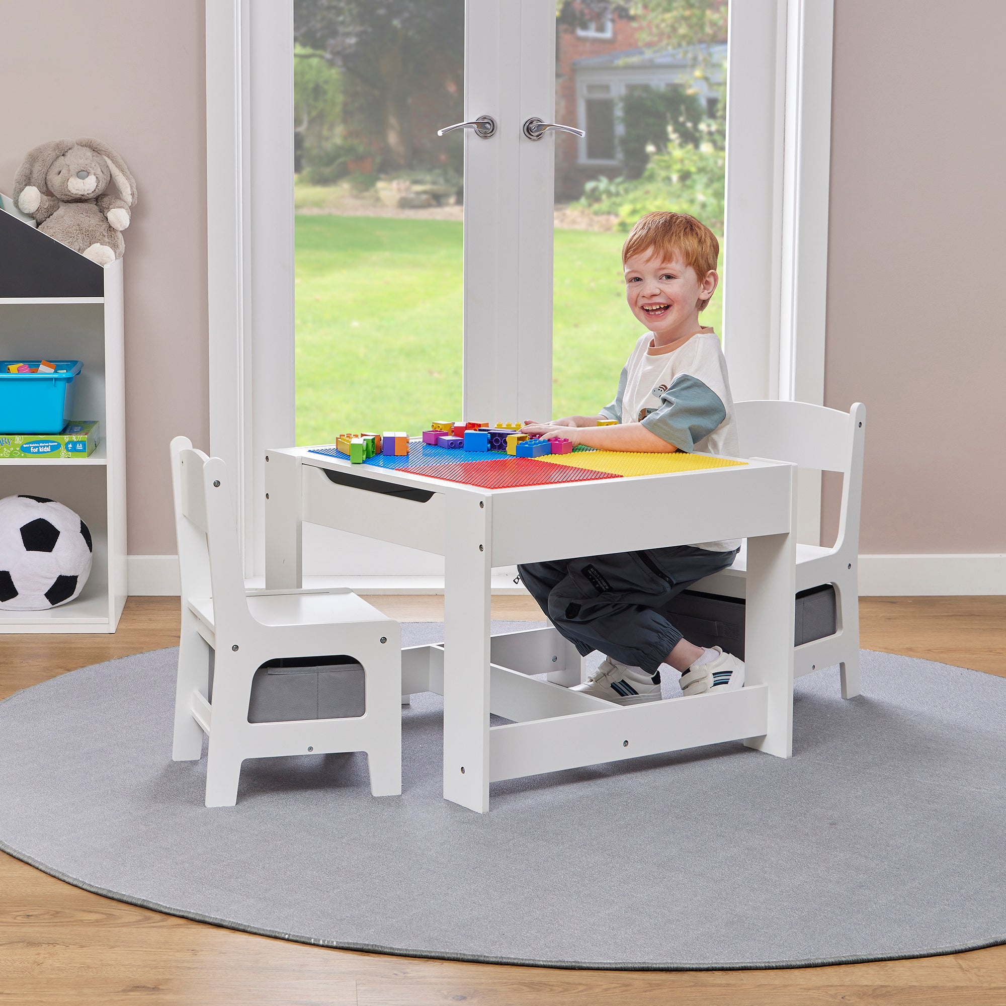 Kids Wooden Activity Table & 2 Chairs with Storage Bins (18 Months – 6 Years)