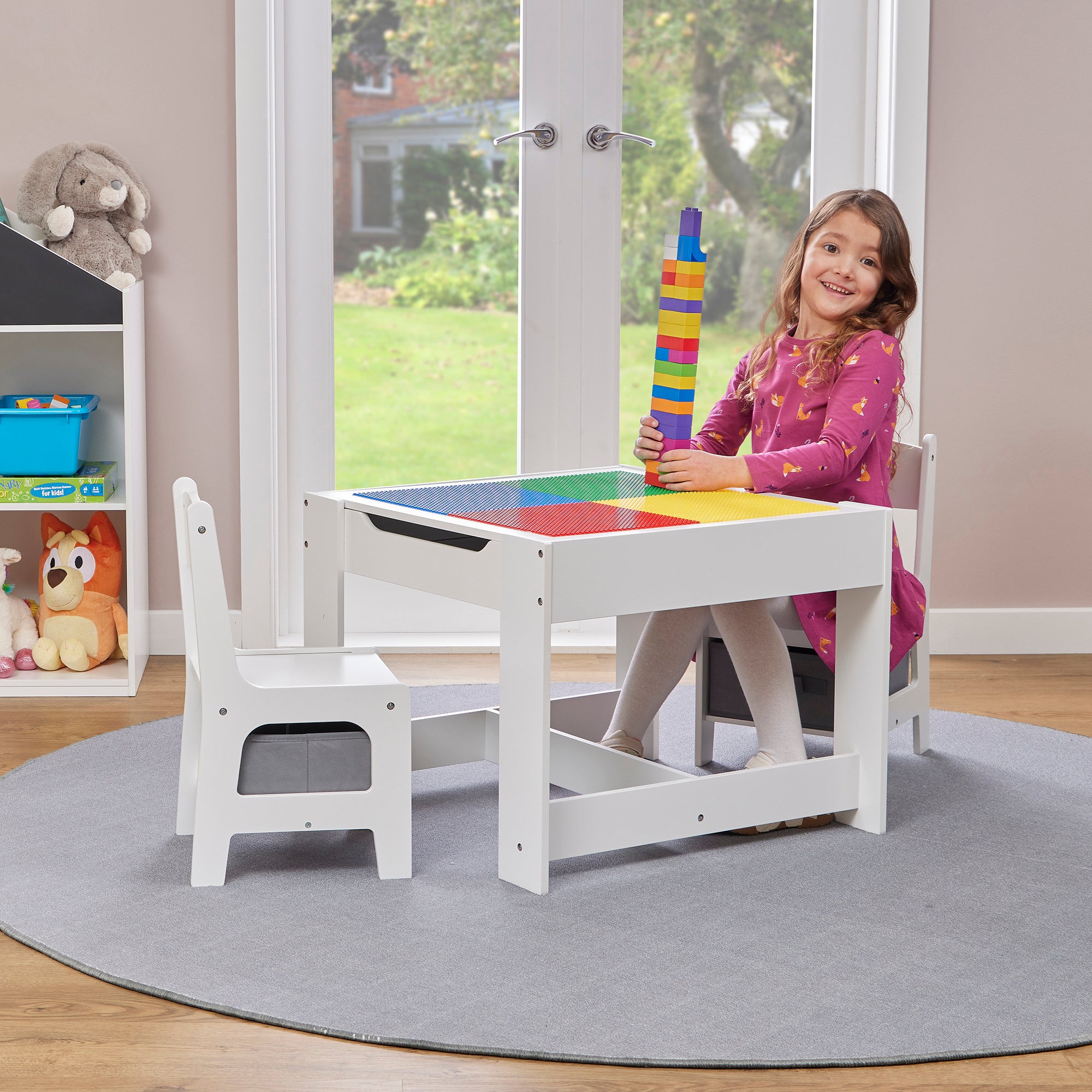 Kids Wooden Activity Table & 2 Chairs with Storage Bins (18 Months – 6 Years)