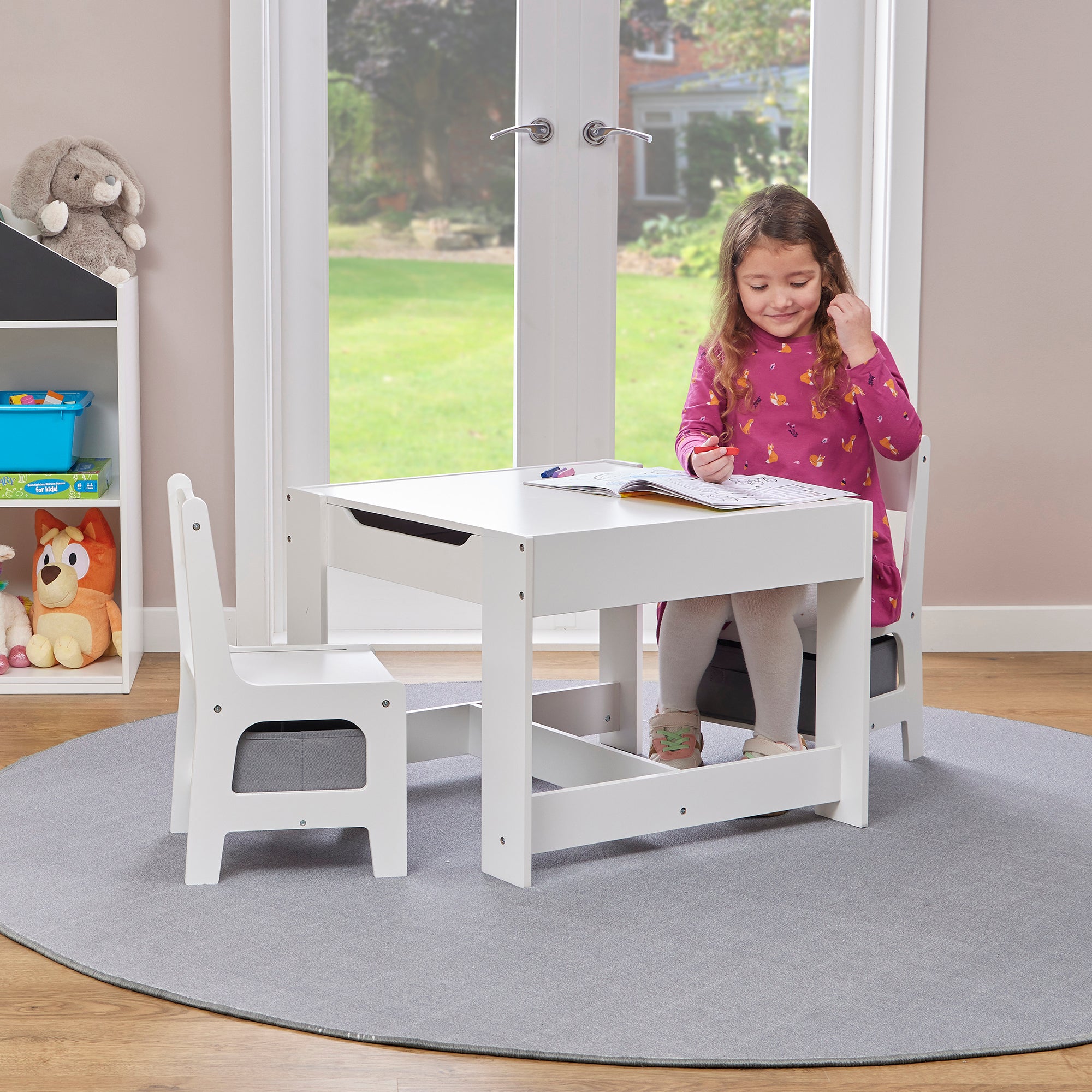 Kids Wooden Activity Table & 2 Chairs with Storage Bins (18 Months – 6 Years)