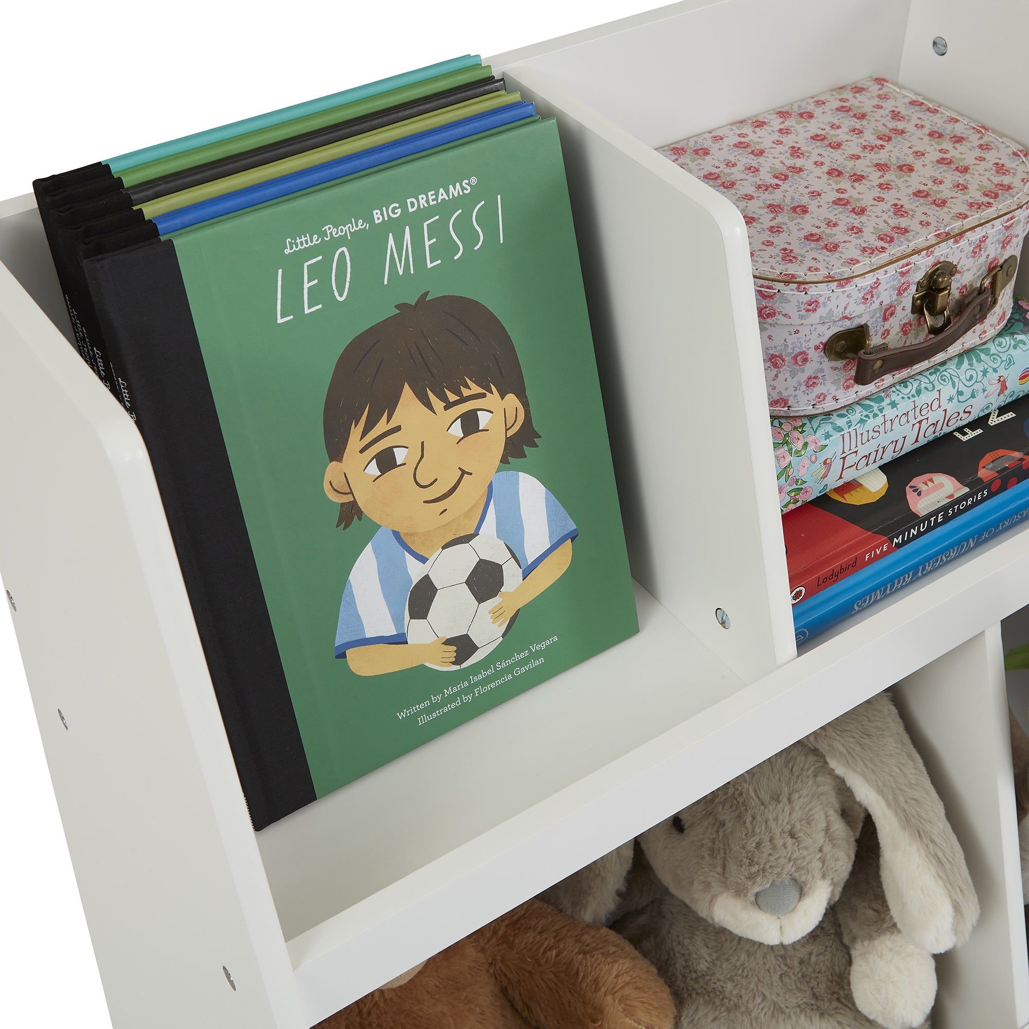 Kids White Sloping Bookcase – Toy & Book Storage (Ages 3-12)