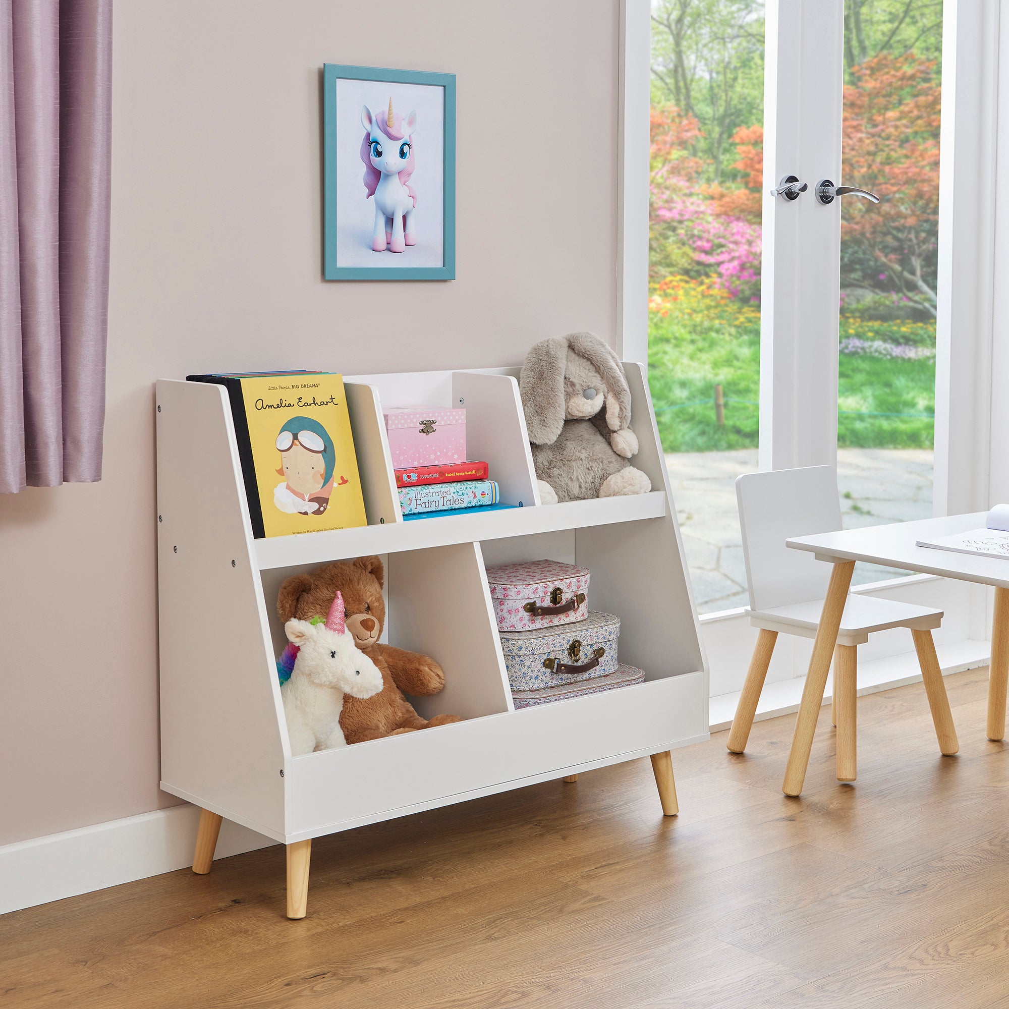 Kids White Sloping Bookcase – Toy & Book Storage (Ages 3-12)