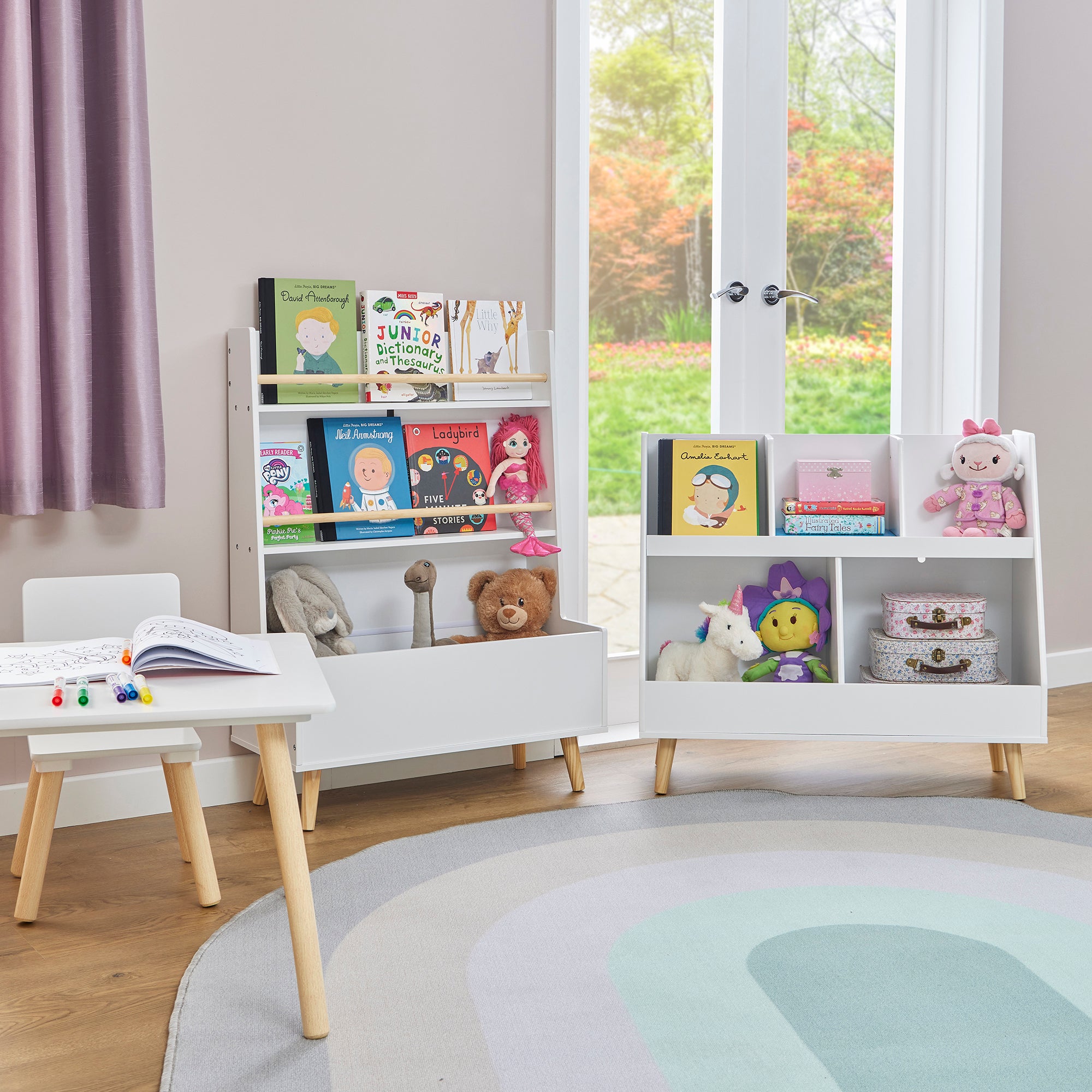 Kids White Sloping Bookcase – Toy & Book Storage (Ages 3-12)