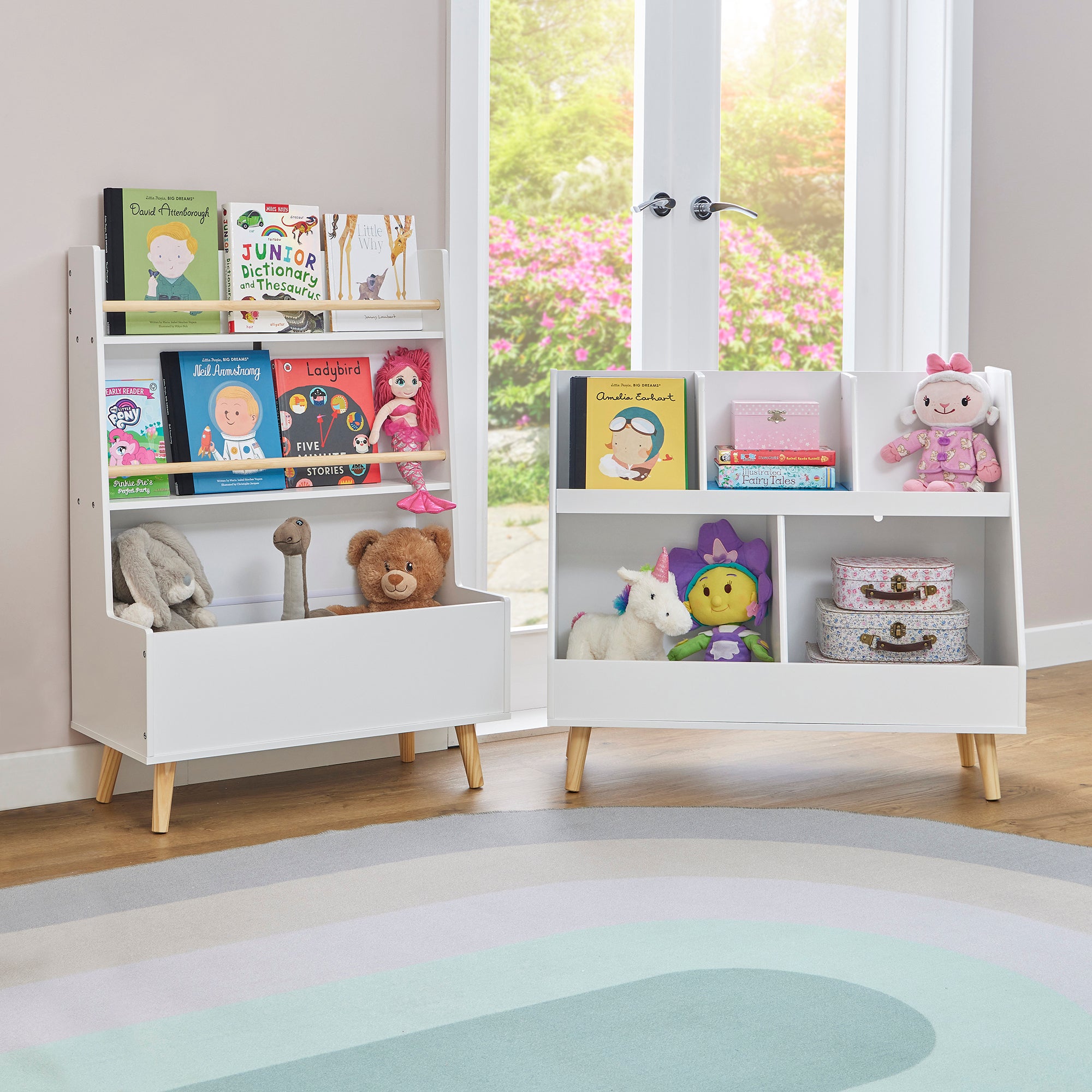 Kids White Sloping Bookcase – Toy & Book Storage (Ages 3-12)