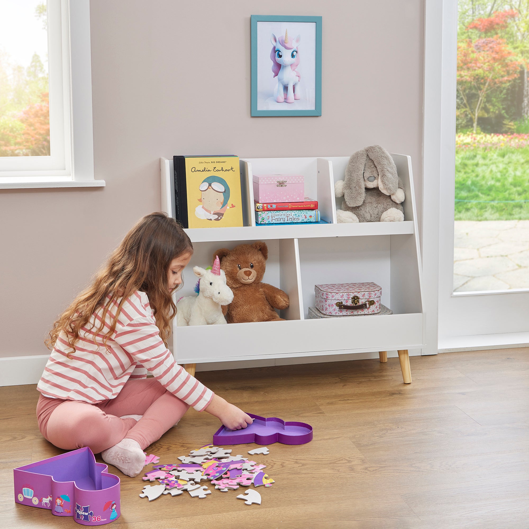 Kids White Sloping Bookcase – Toy & Book Storage (Ages 3-12)