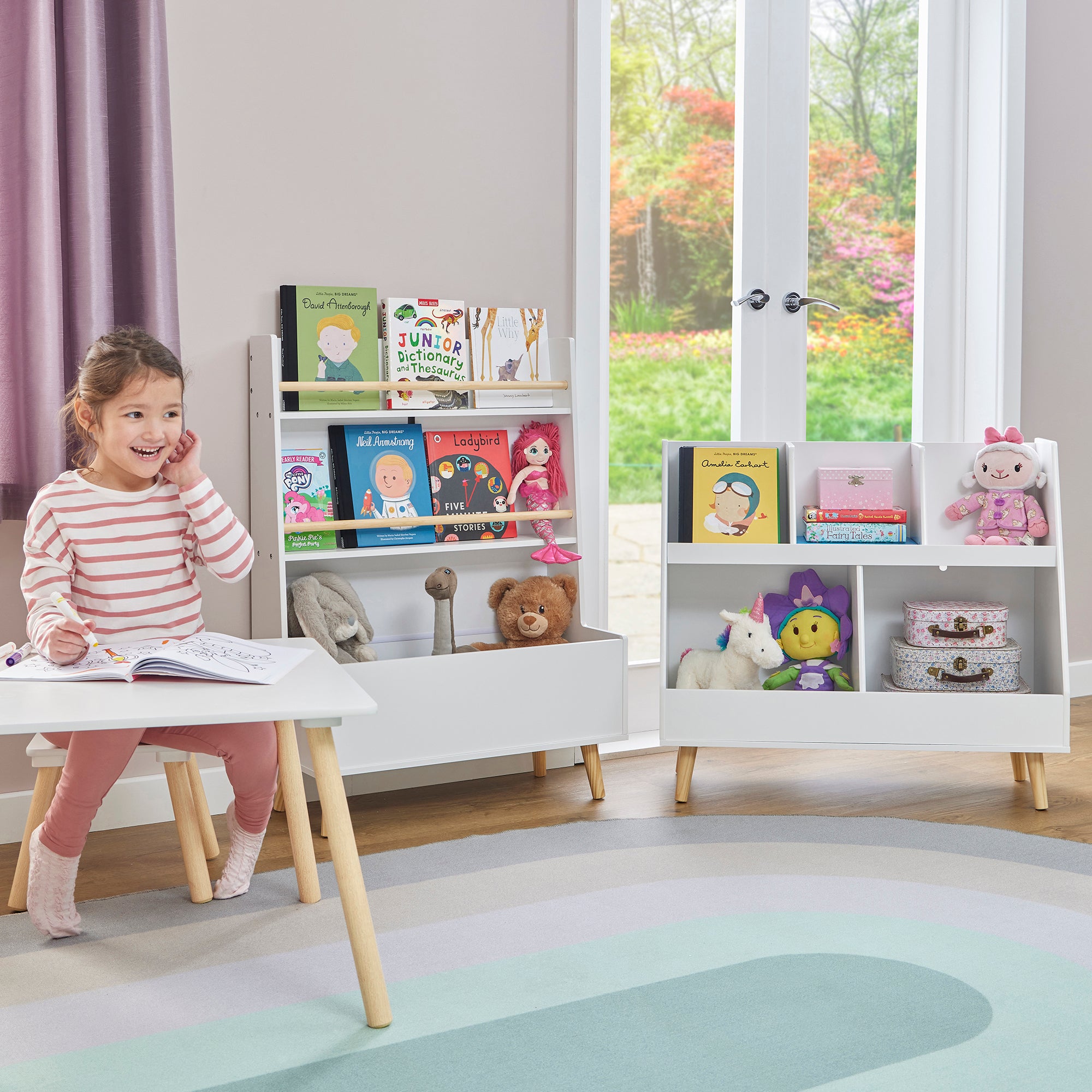 Kids White Sloping Bookcase – Toy & Book Storage (Ages 3-12)