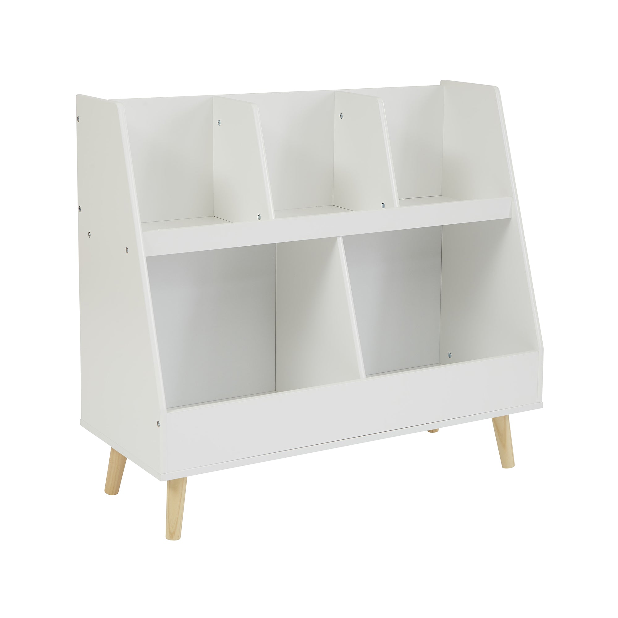 Kids White Sloping Bookcase – Toy & Book Storage (Ages 3-12)