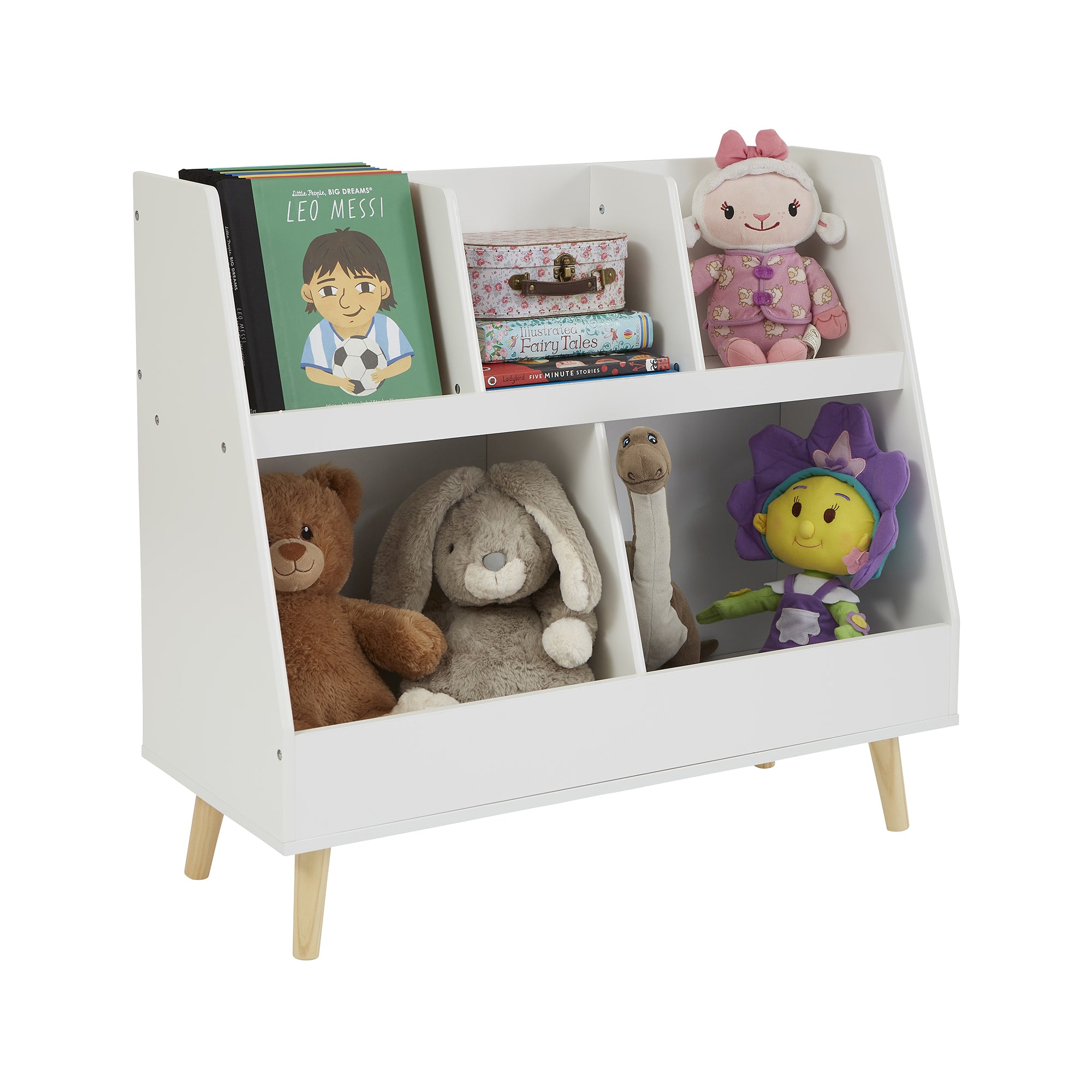 Kids White Sloping Bookcase – Toy & Book Storage (Ages 3-12)