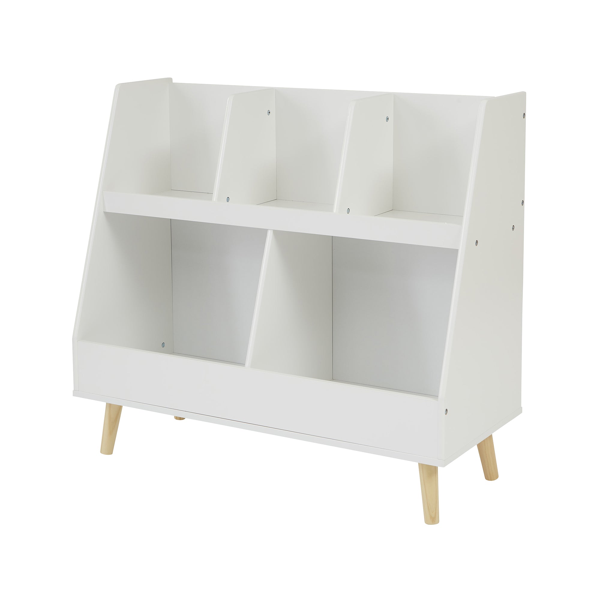 Kids White Sloping Bookcase – Toy & Book Storage (Ages 3-12)