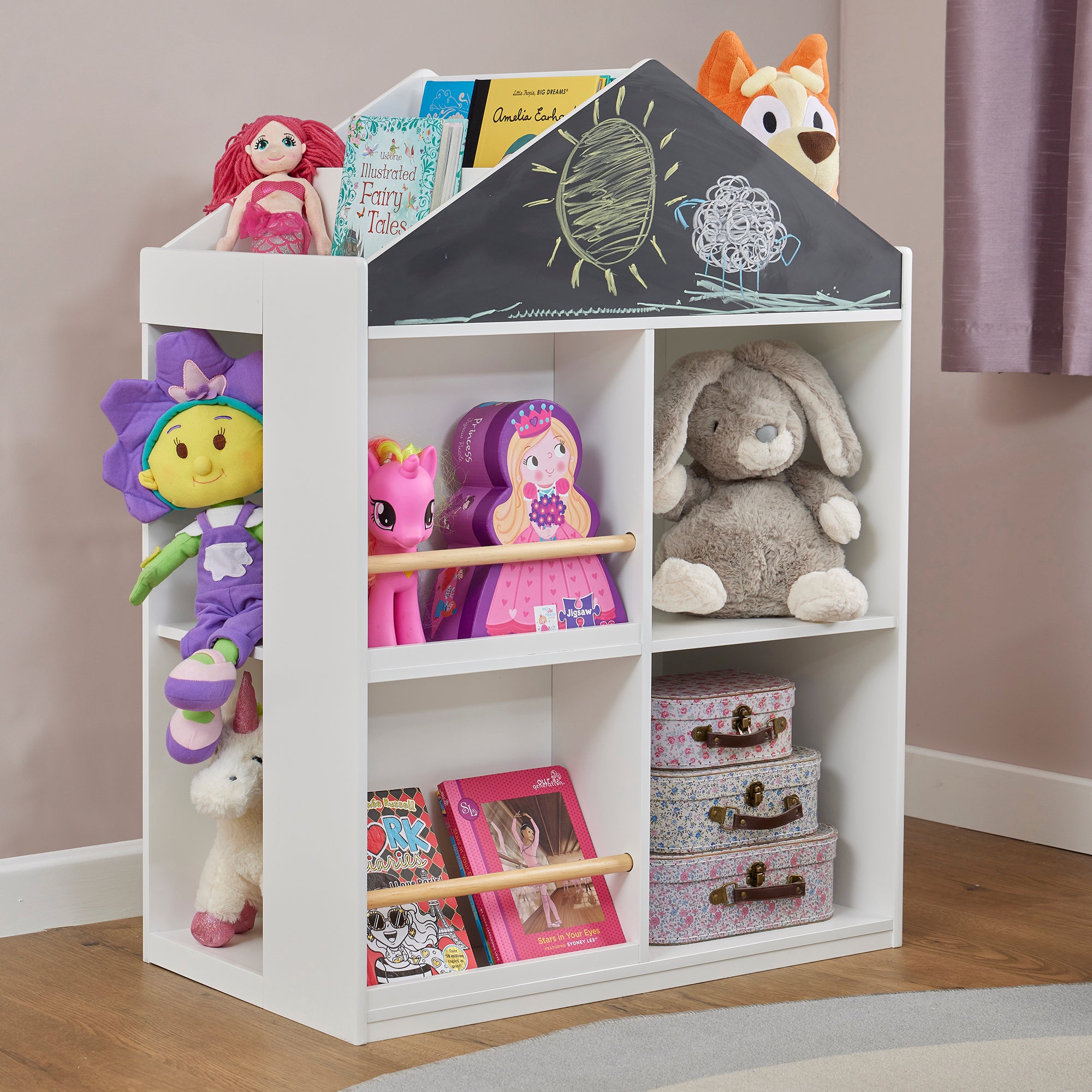 Kids White Blackboard Bookcase & Storage Cabinet (Ages 1-12)