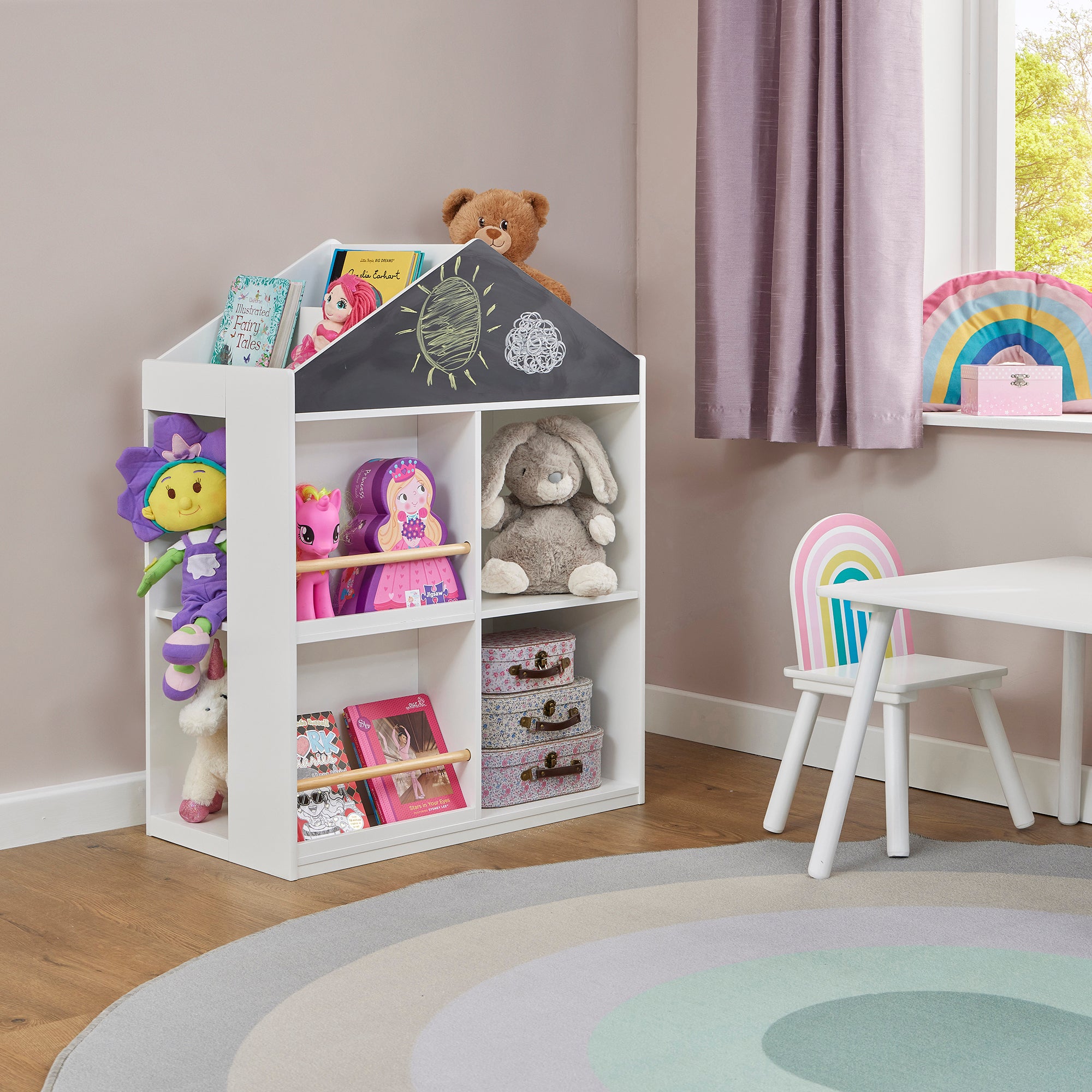Kids White Blackboard Bookcase & Storage Cabinet (Ages 1-12)