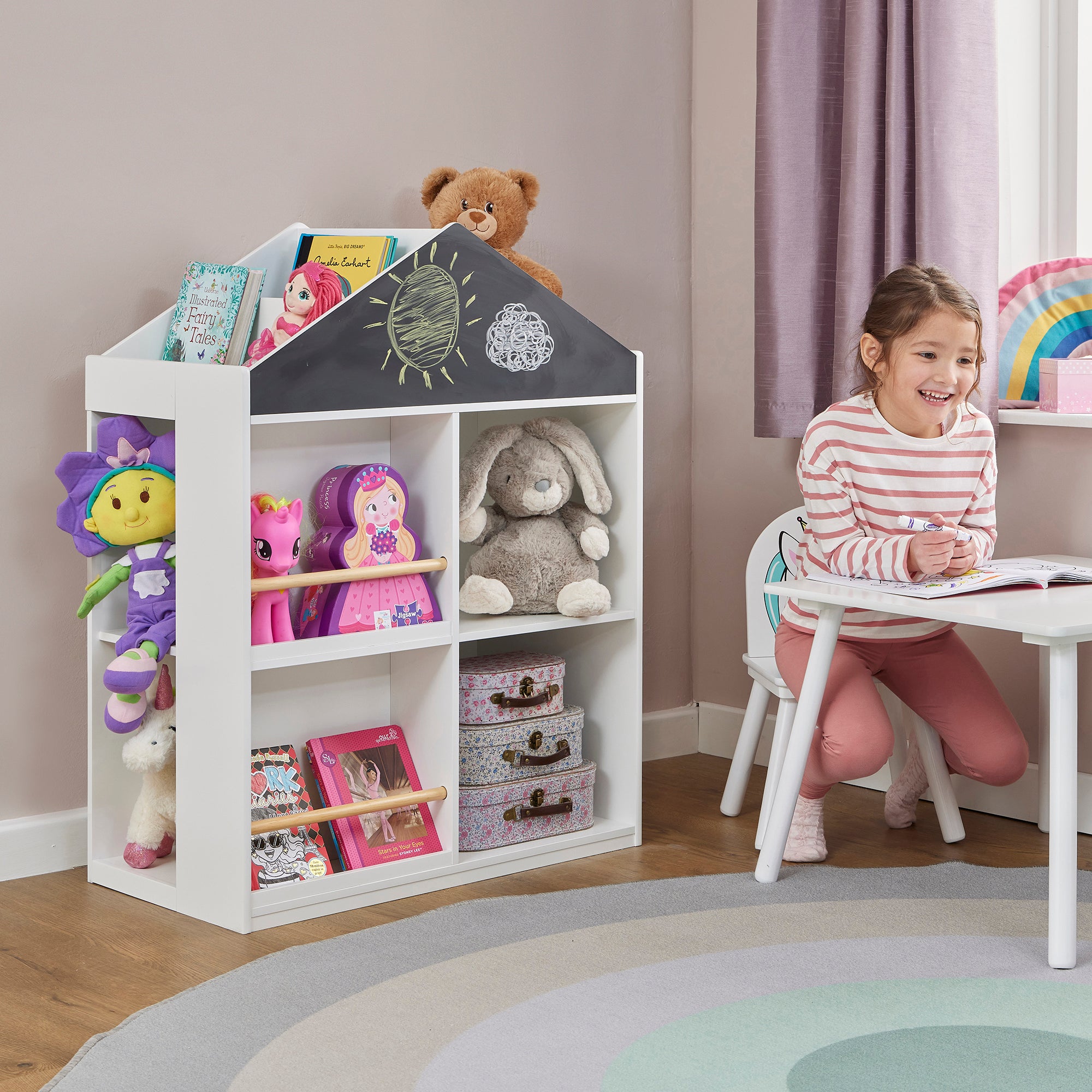 Kids White Blackboard Bookcase & Storage Cabinet (Ages 1-12)