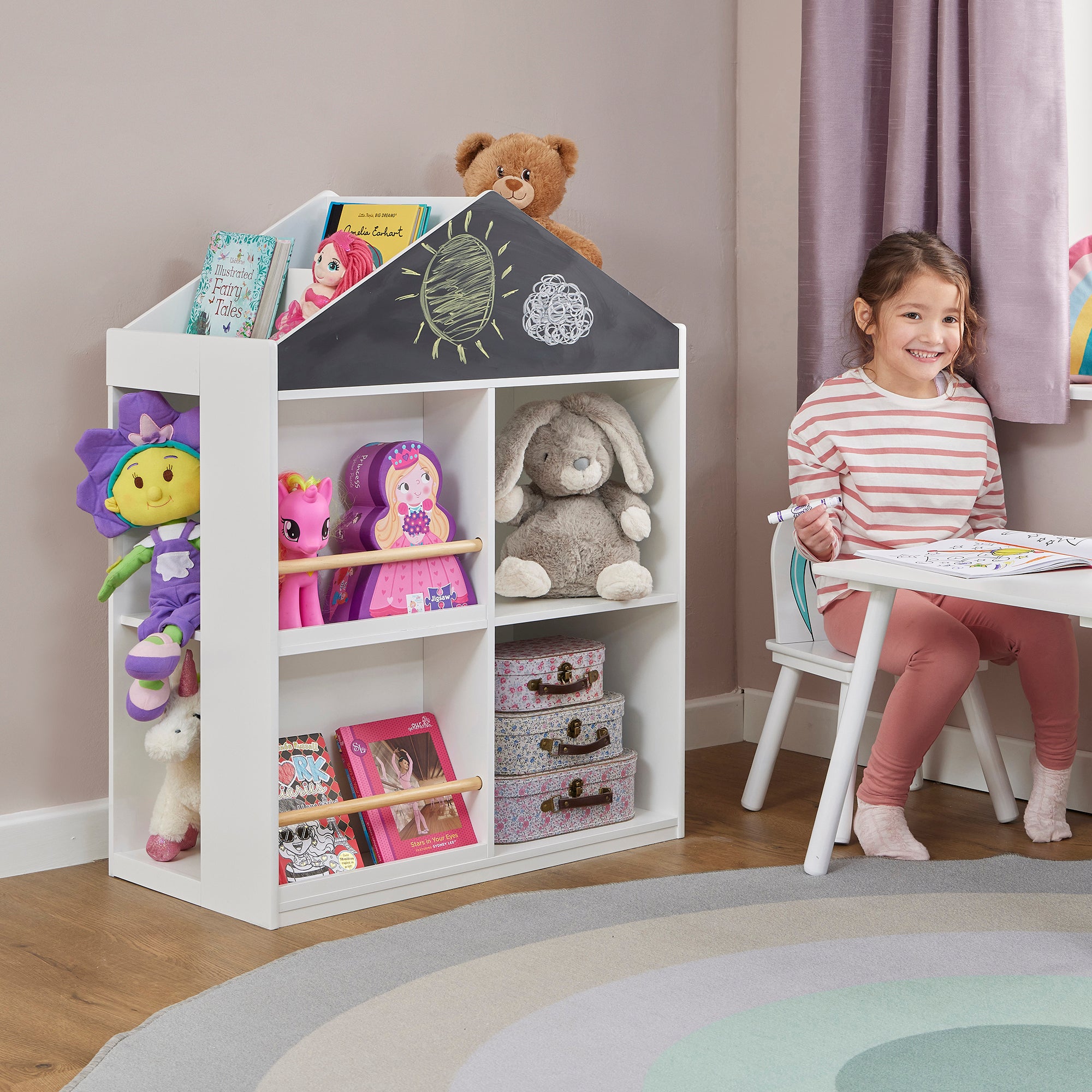 Kids White Blackboard Bookcase & Storage Cabinet (Ages 1-12)