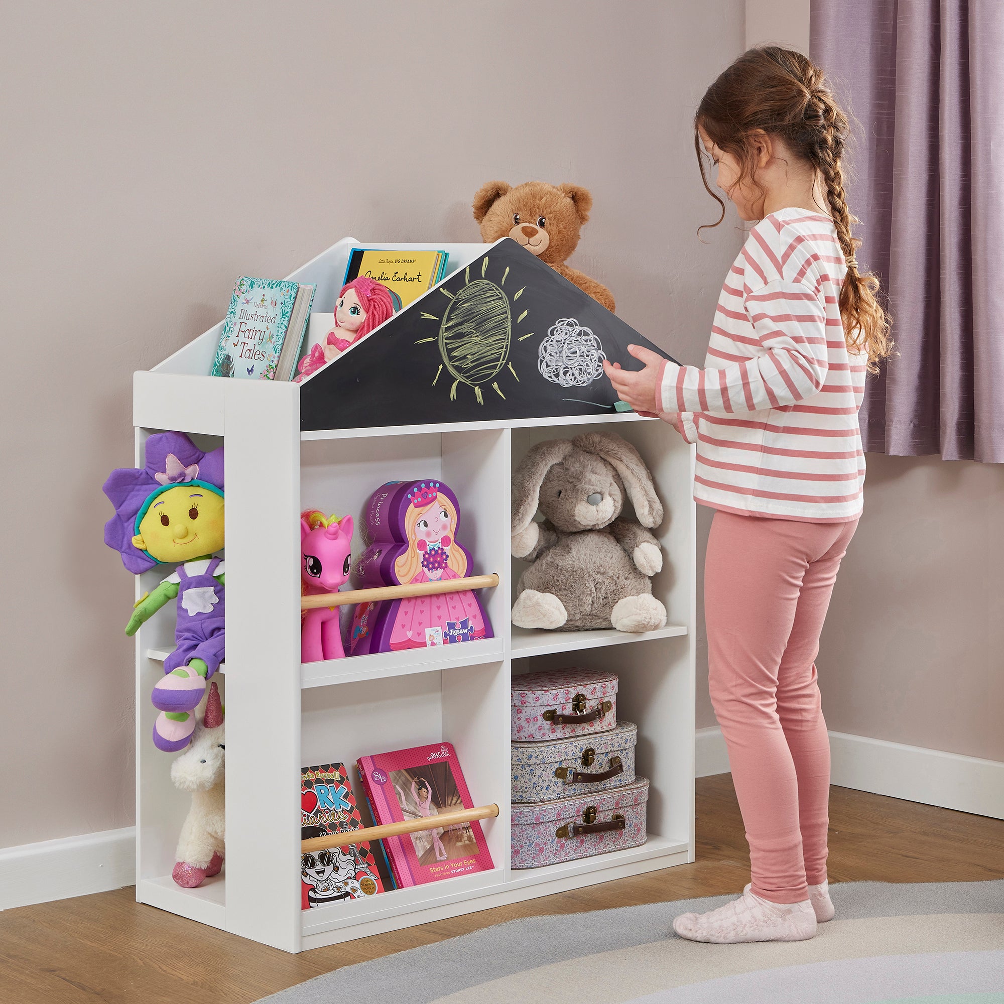 Kids White Blackboard Bookcase & Storage Cabinet (Ages 1-12)