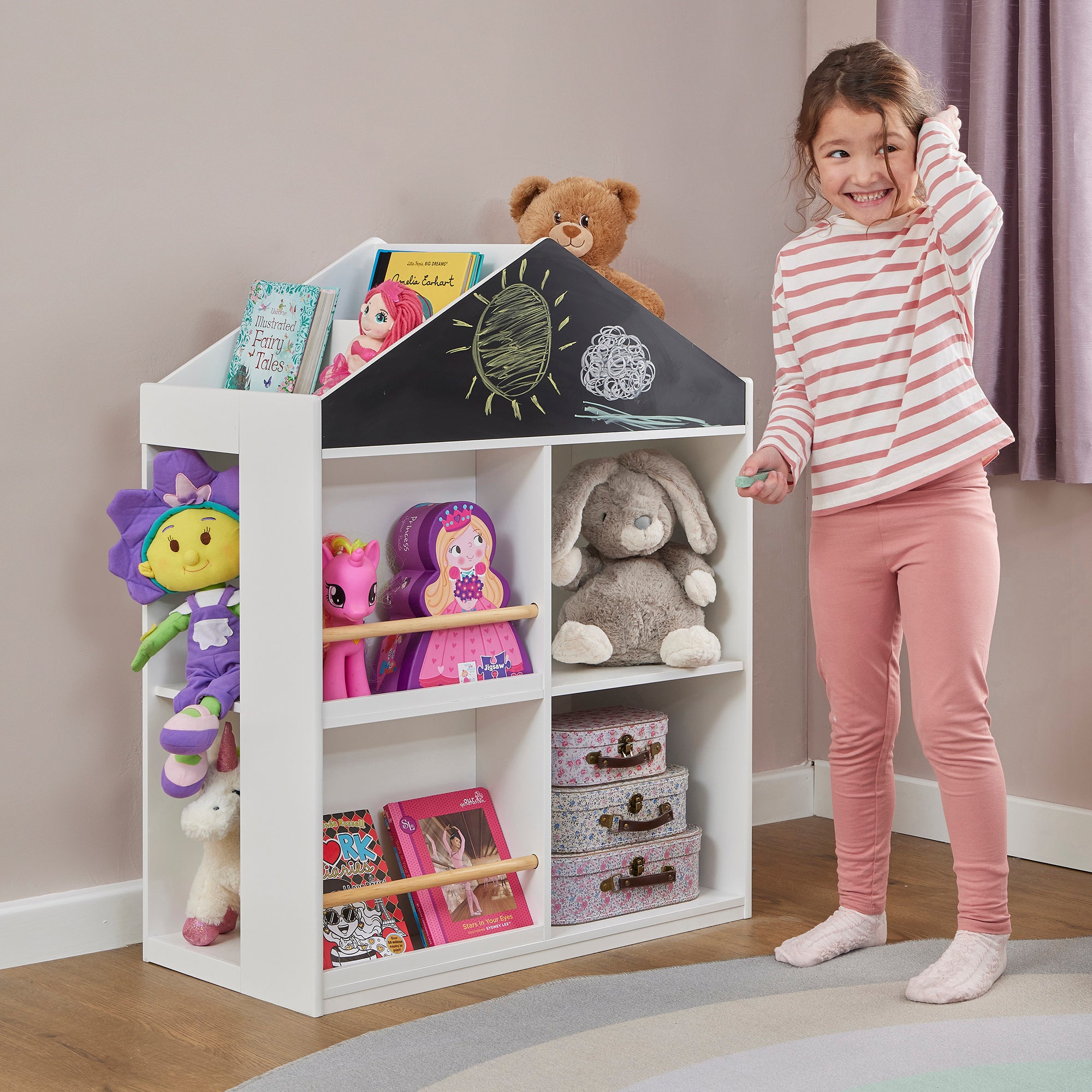 Kids White Blackboard Bookcase & Storage Cabinet (Ages 1-12)