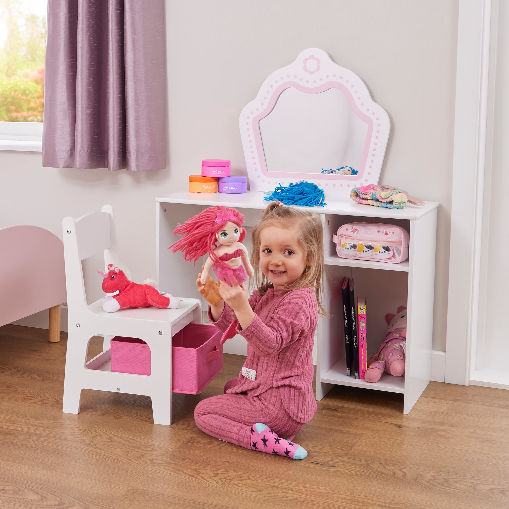 Kids Dressing Table with Mirror & Storage (Ages 2+)
