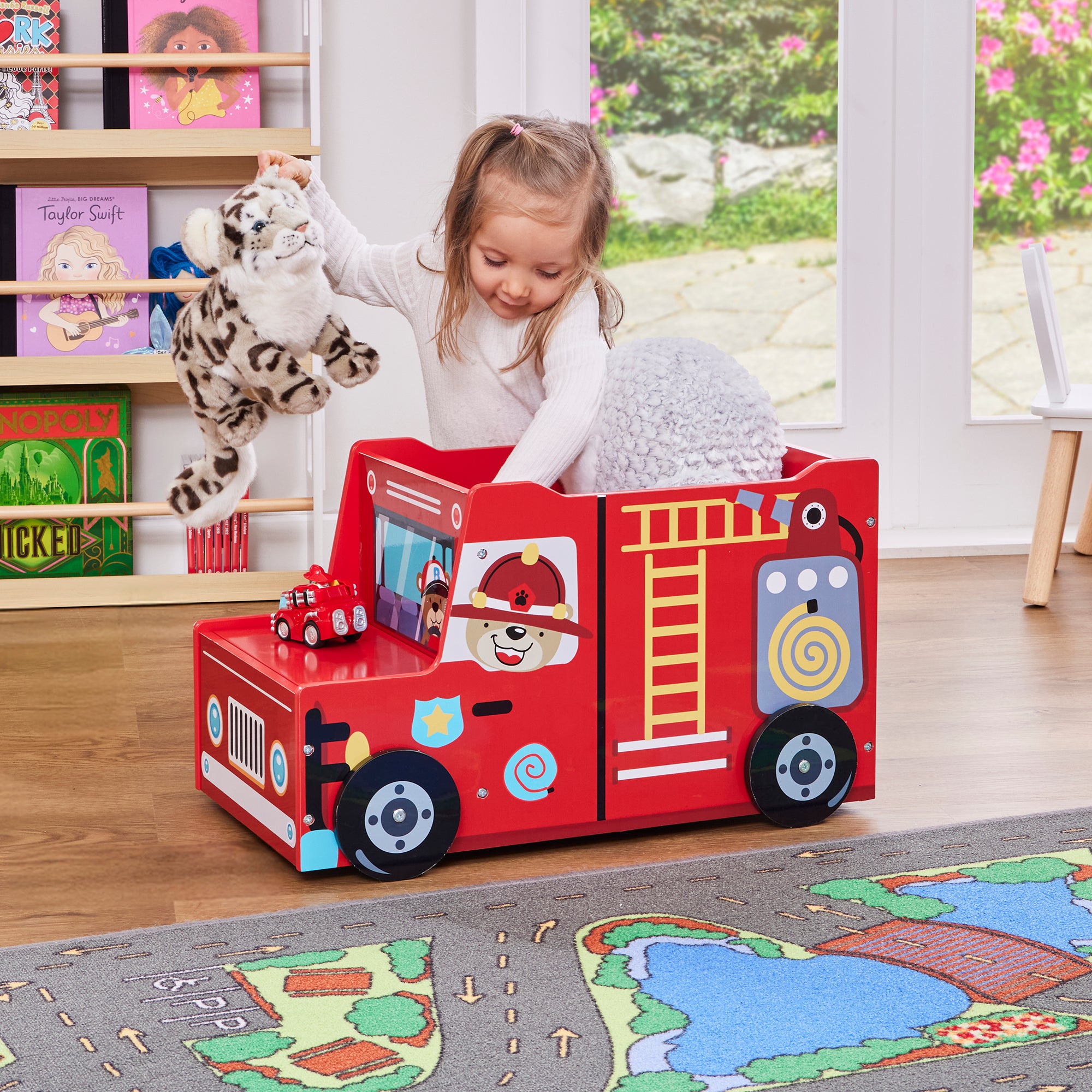 Fire Engine Kids Toy Box – Storage with Lid (Ages 2+)