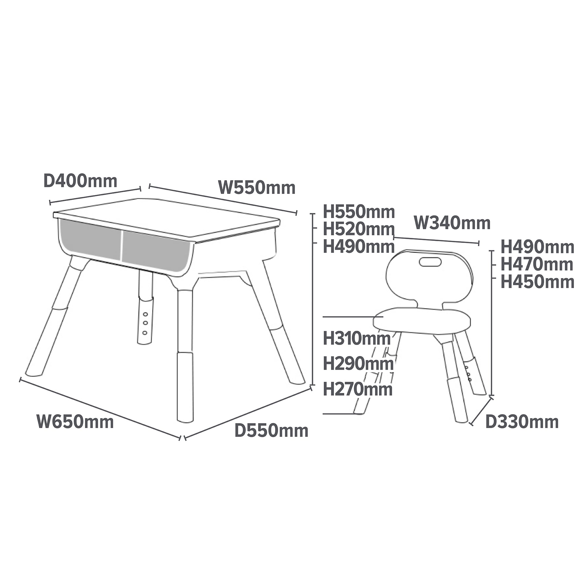 Kids Scandi Grow-with-Me Table & Chair Set (Ages 3-7)