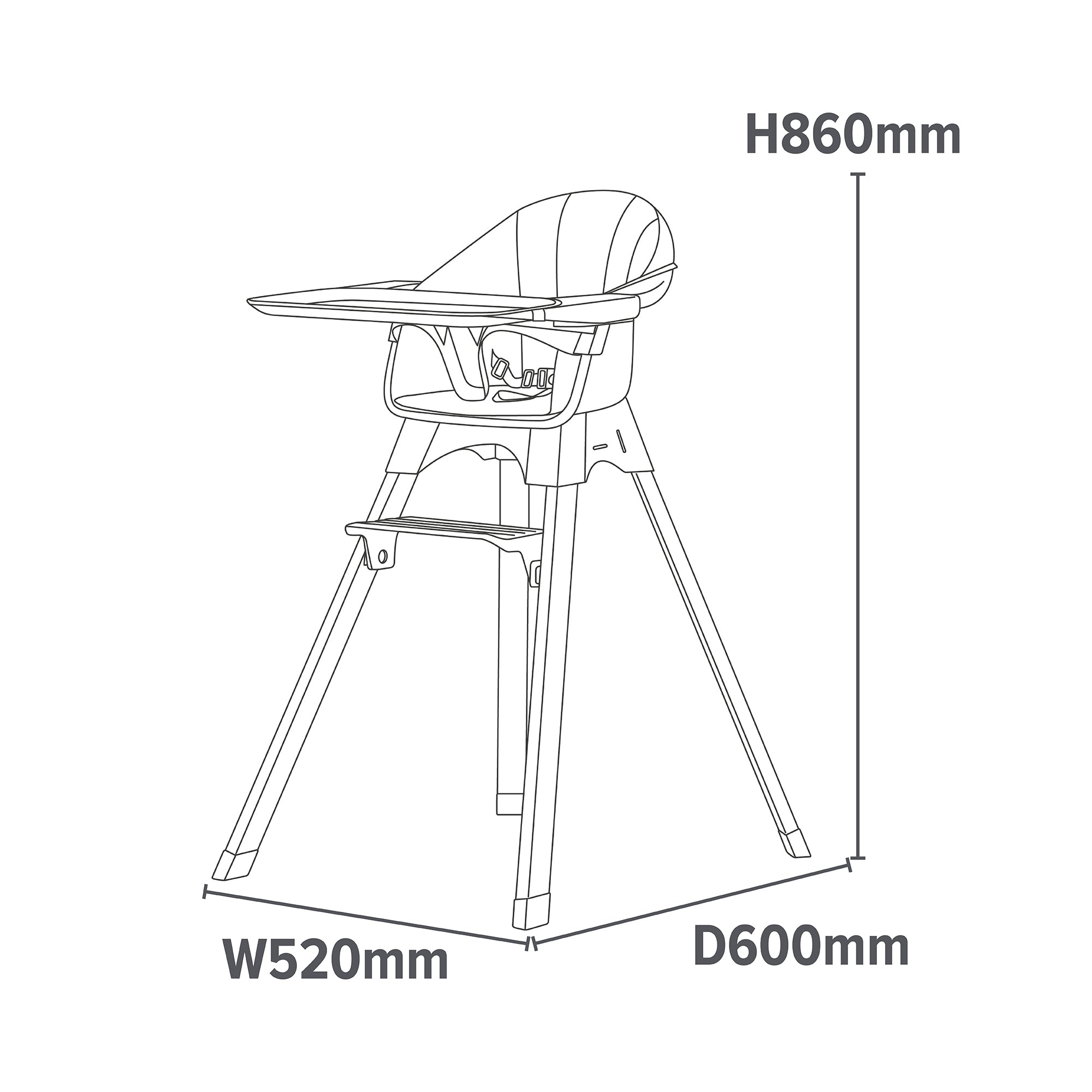 Kids Nordic Highchair – Adjustable Tray & Footrest (6 Months+)