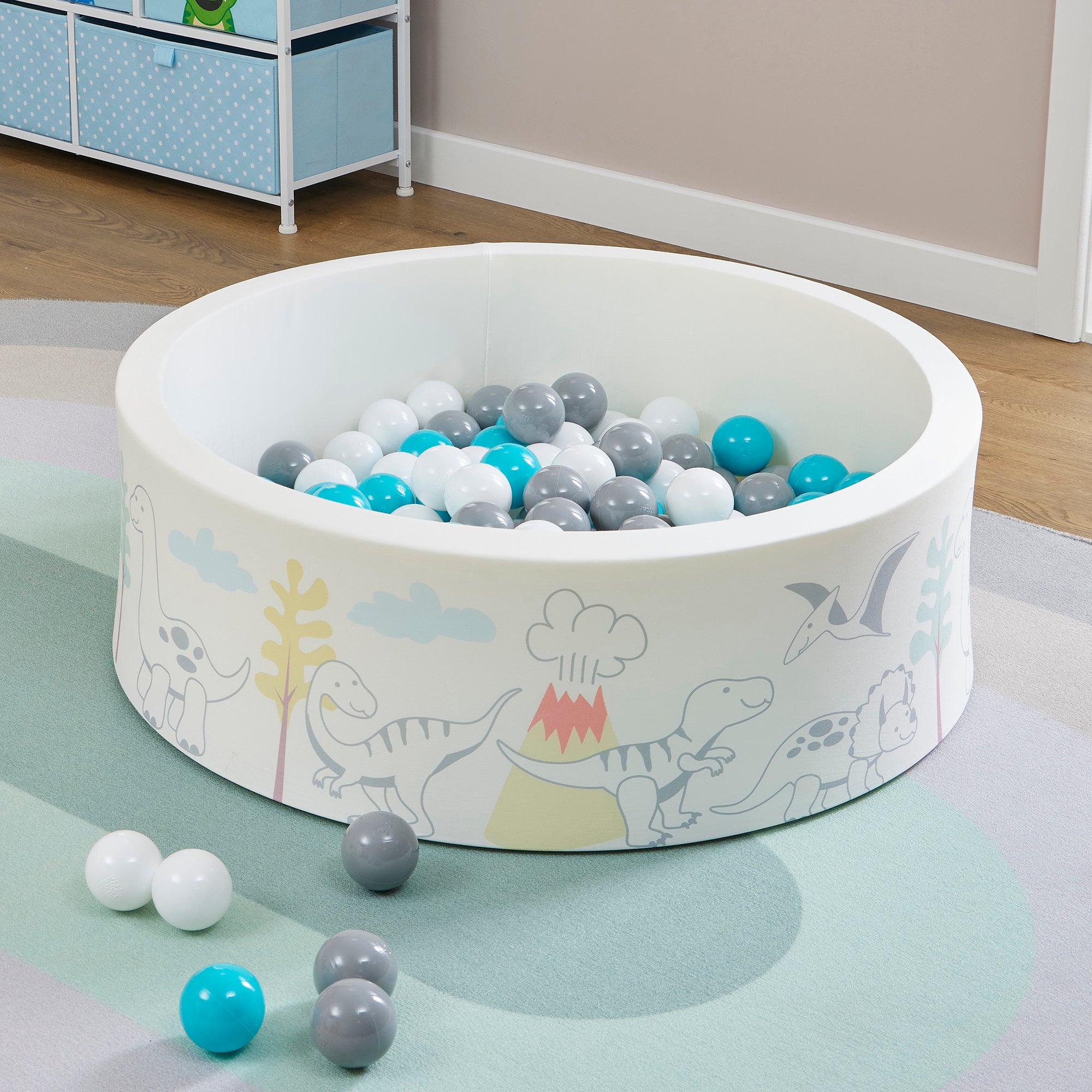 Kids Dinosaur Soft Foam Ball Pit with 200 balls – Sensory Play (6 Months-3 Years)