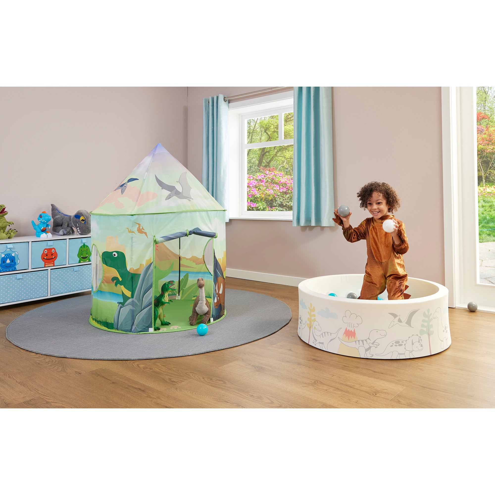 Kids Dinosaur Soft Foam Ball Pit with 200 balls – Sensory Play (6 Months-3 Years)