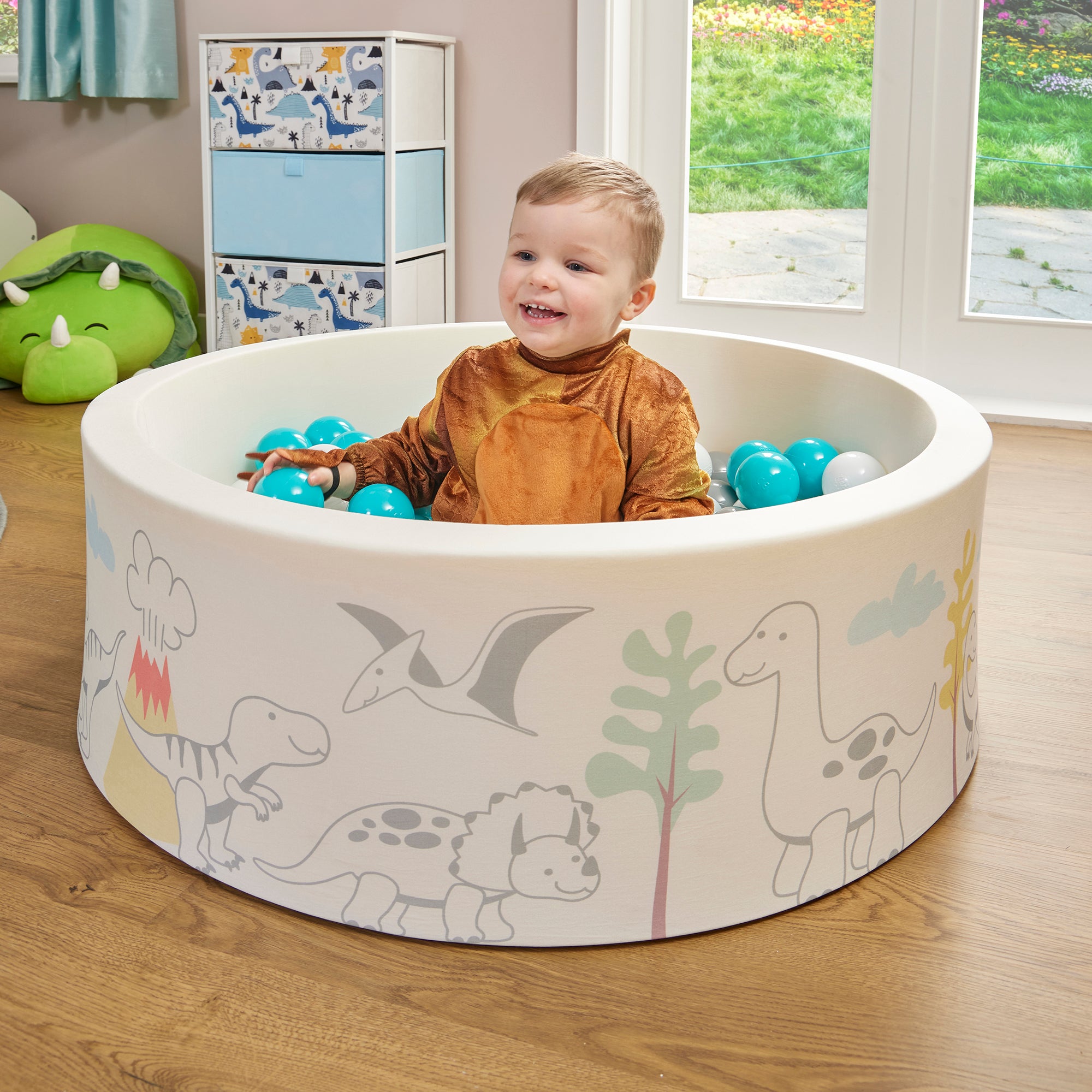 Kids Dinosaur Soft Foam Ball Pit with 200 balls – Sensory Play (6 Months-3 Years)