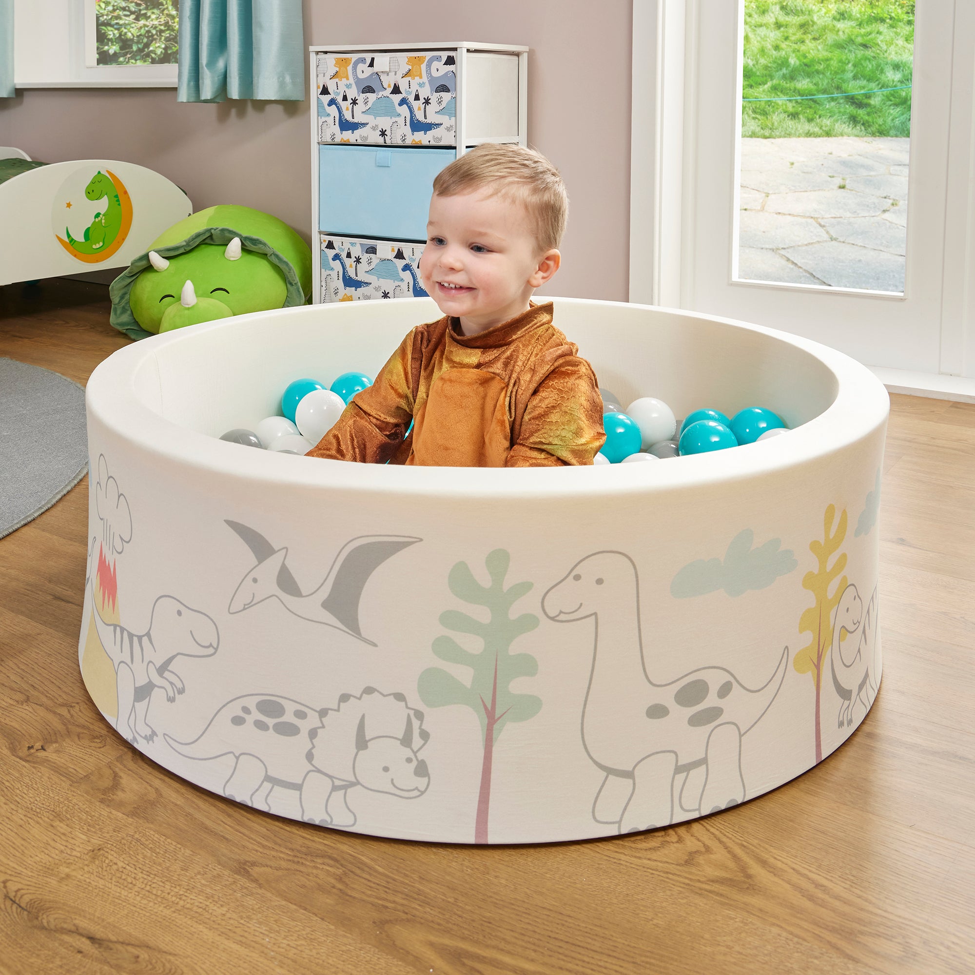 Kids Dinosaur Soft Foam Ball Pit with 200 balls – Sensory Play (6 Months-3 Years)