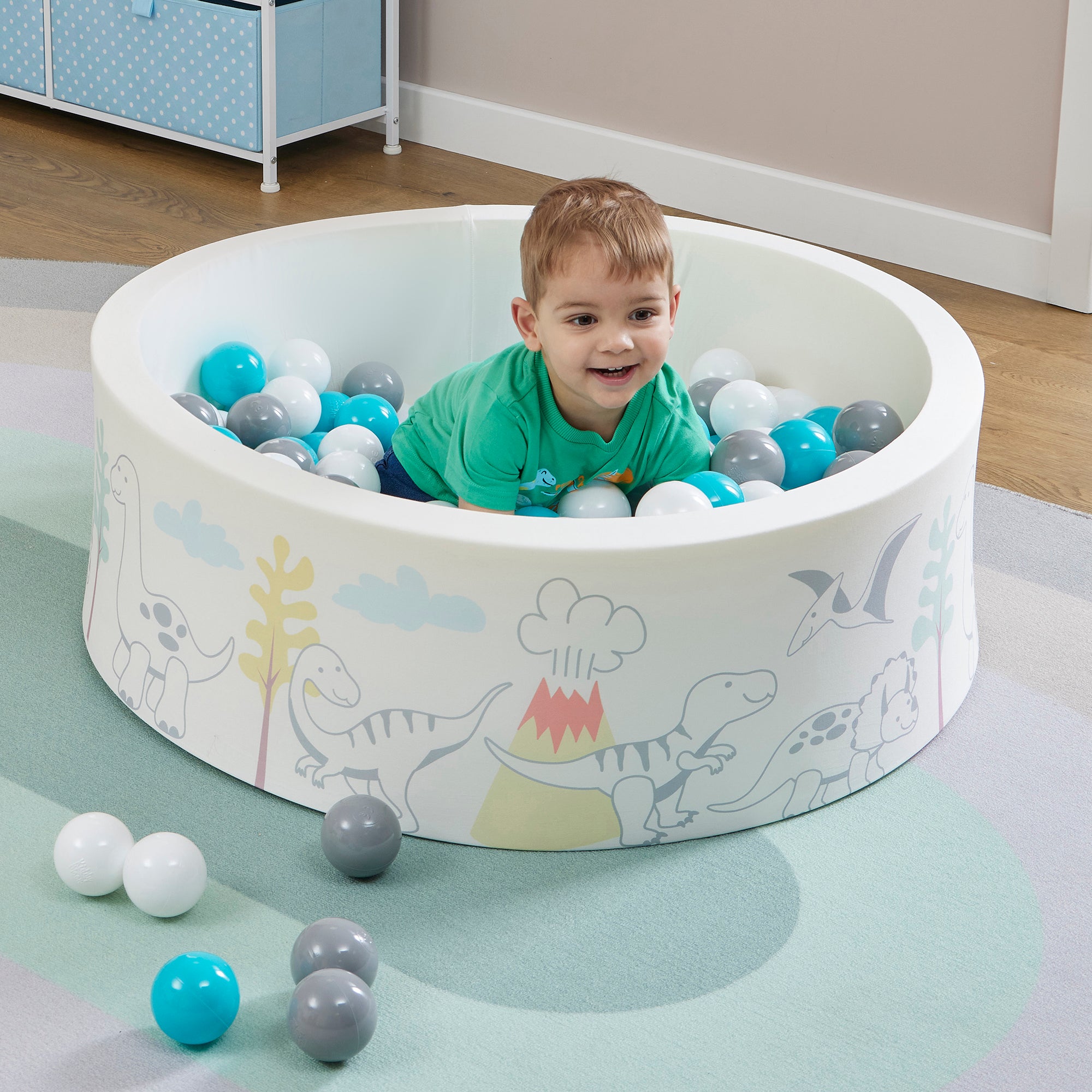 Kids Dinosaur Soft Foam Ball Pit with 200 balls – Sensory Play (6 Months-3 Years)