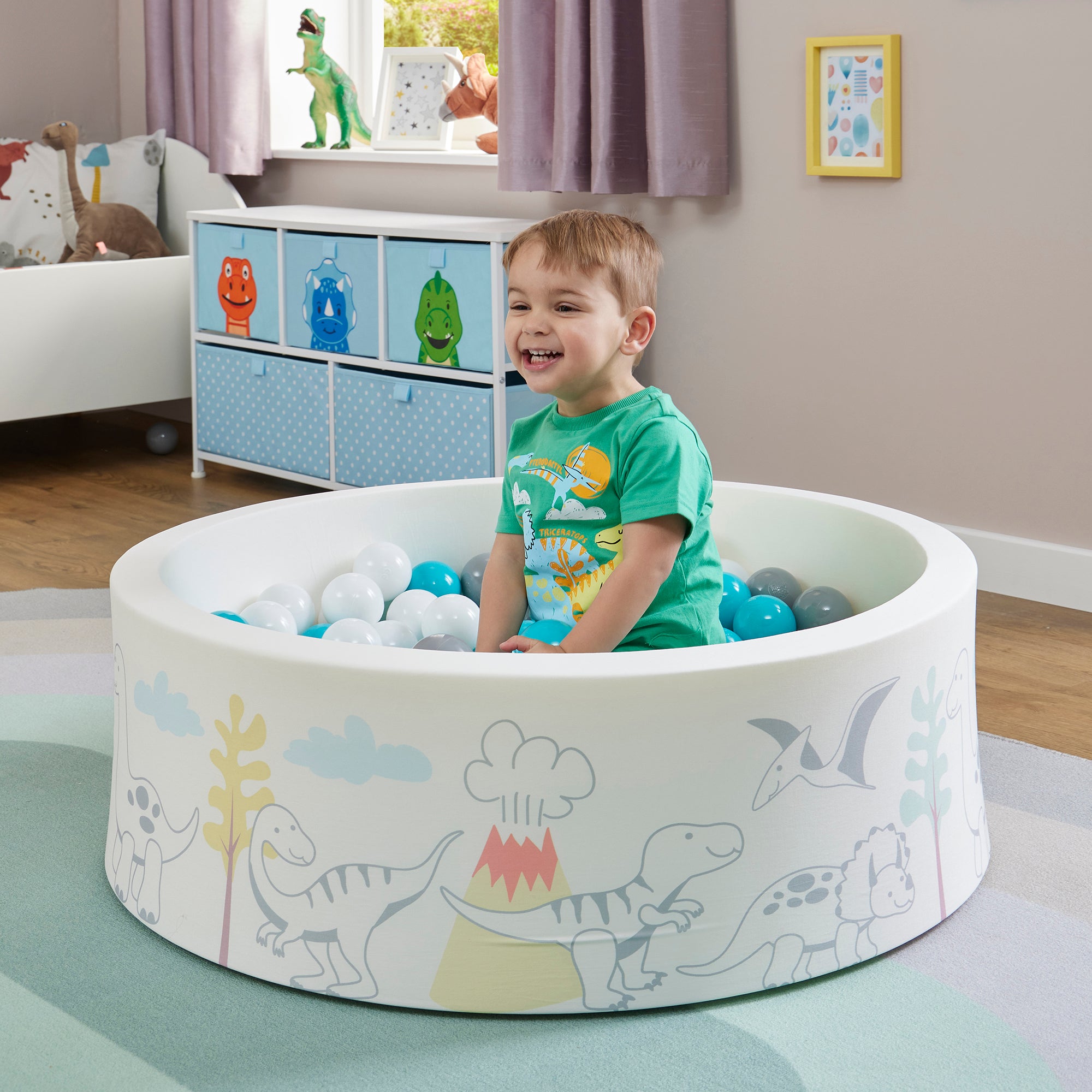 Kids Dinosaur Soft Foam Ball Pit with 200 balls – Sensory Play (6 Months-3 Years)