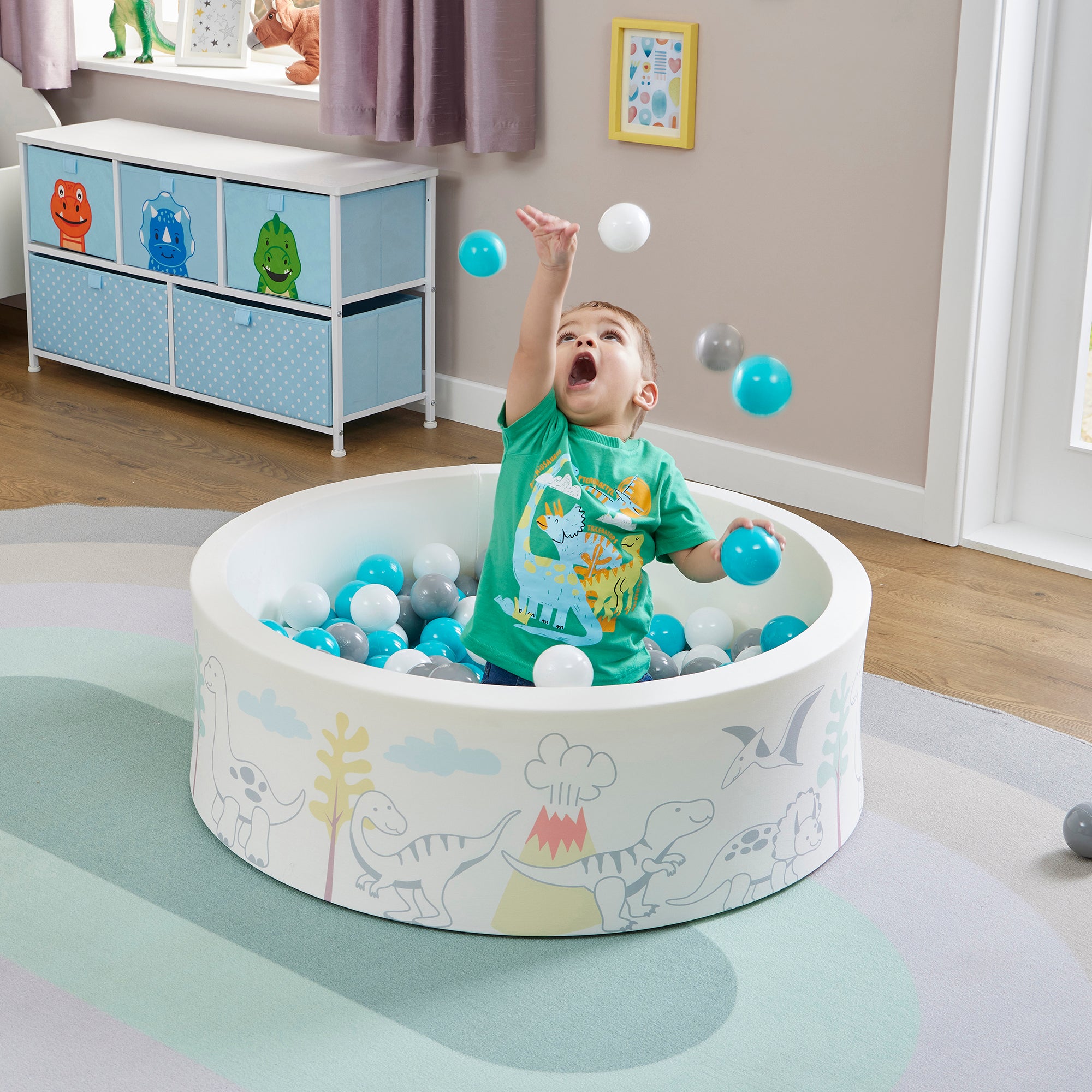 Kids Dinosaur Soft Foam Ball Pit with 200 balls – Sensory Play (6 Months-3 Years)