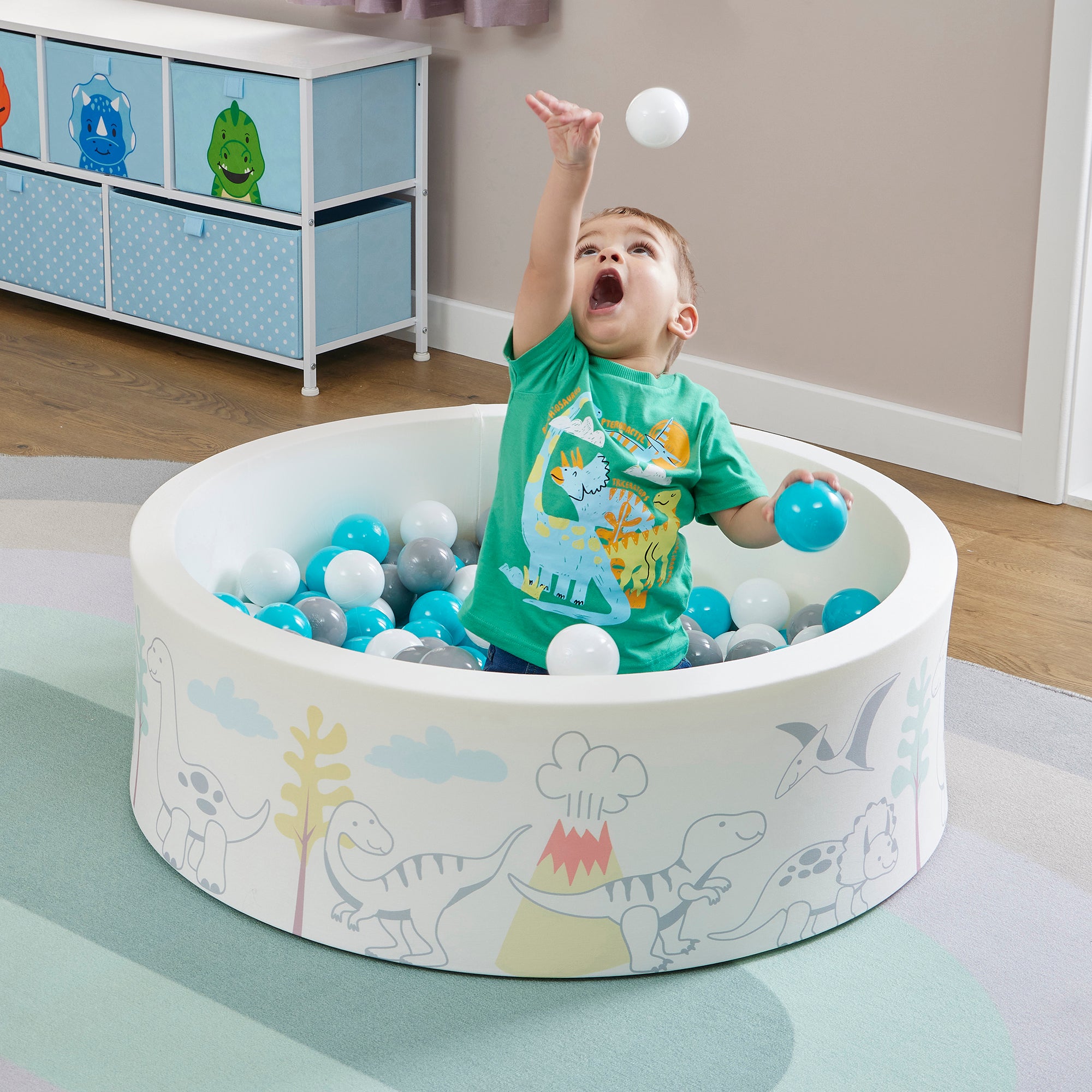 Kids Dinosaur Soft Foam Ball Pit with 200 balls – Sensory Play (6 Months-3 Years)