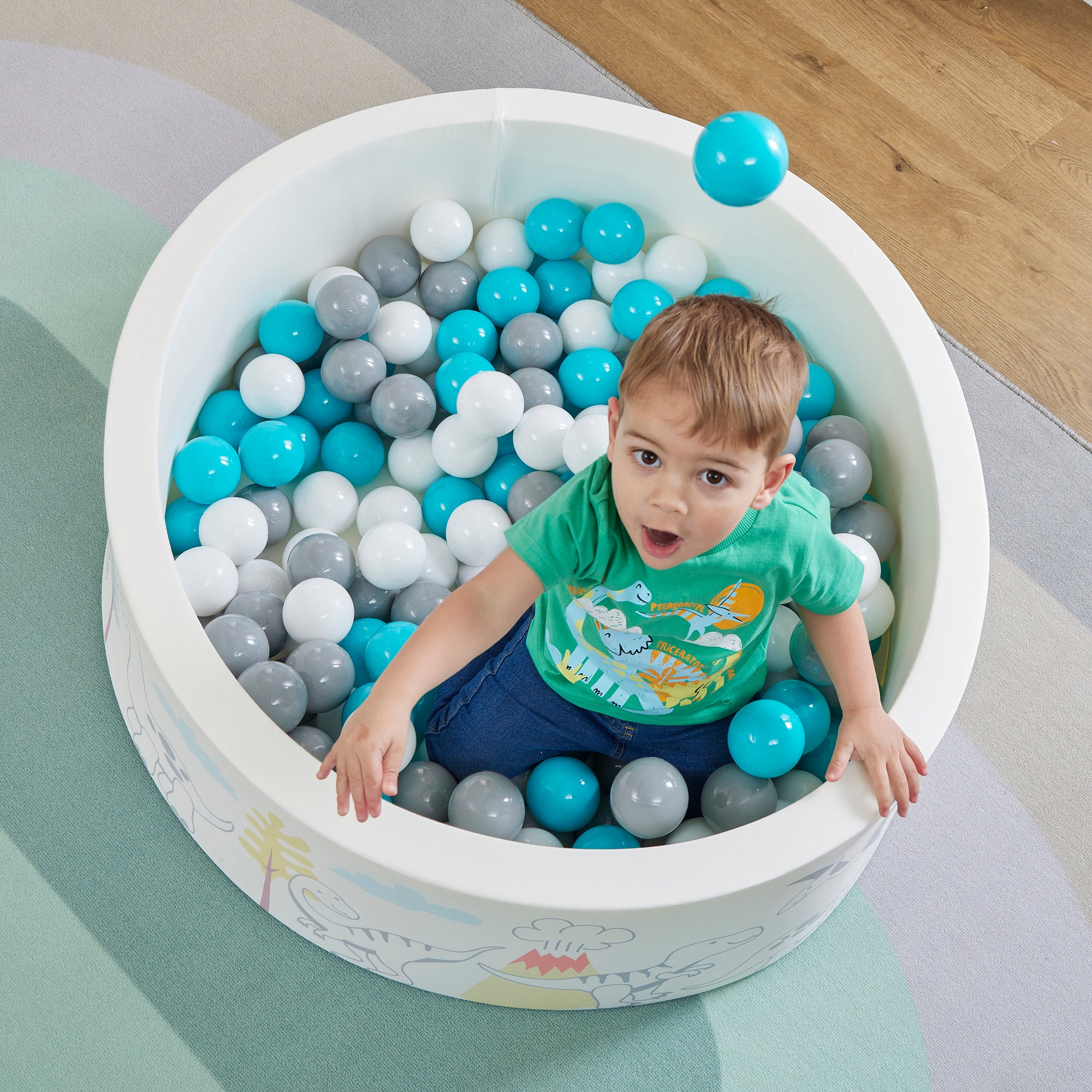 Kids Dinosaur Soft Foam Ball Pit with 200 balls – Sensory Play (6 Months-3 Years)