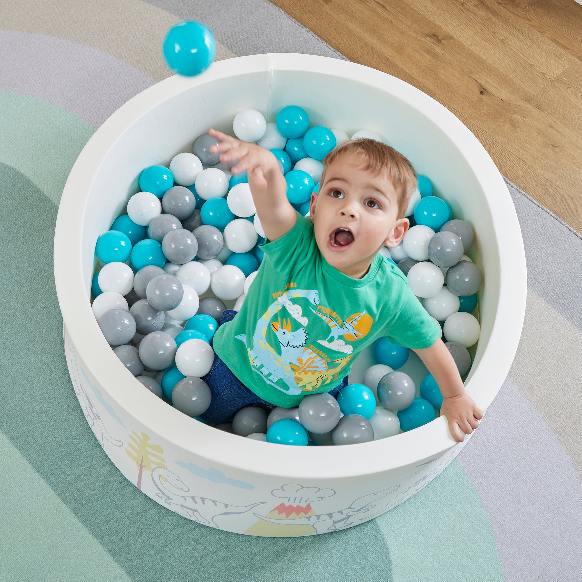 Kids Dinosaur Soft Foam Ball Pit with 200 balls – Sensory Play (6 Months-3 Years)