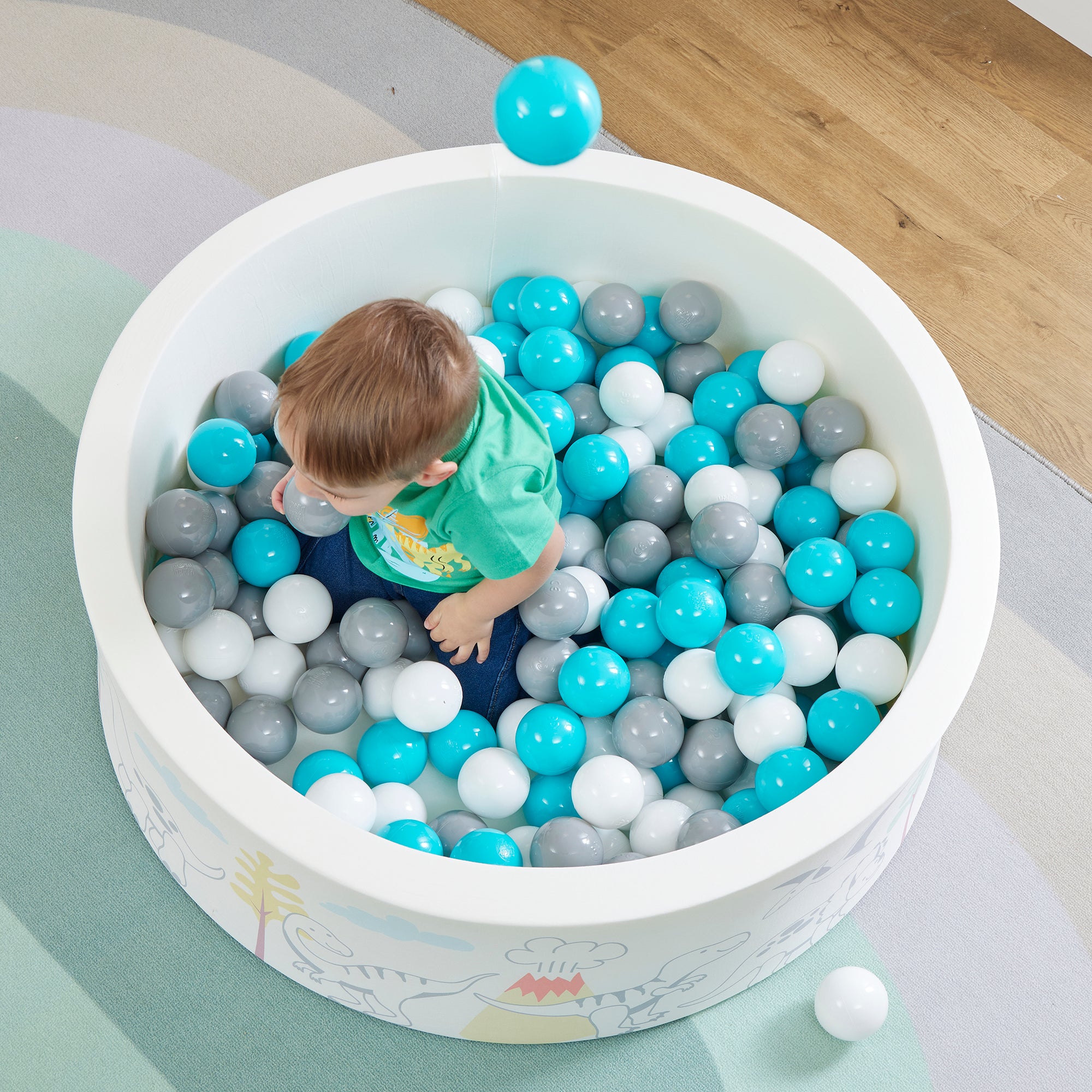 Kids Dinosaur Soft Foam Ball Pit with 200 balls – Sensory Play (6 Months-3 Years)