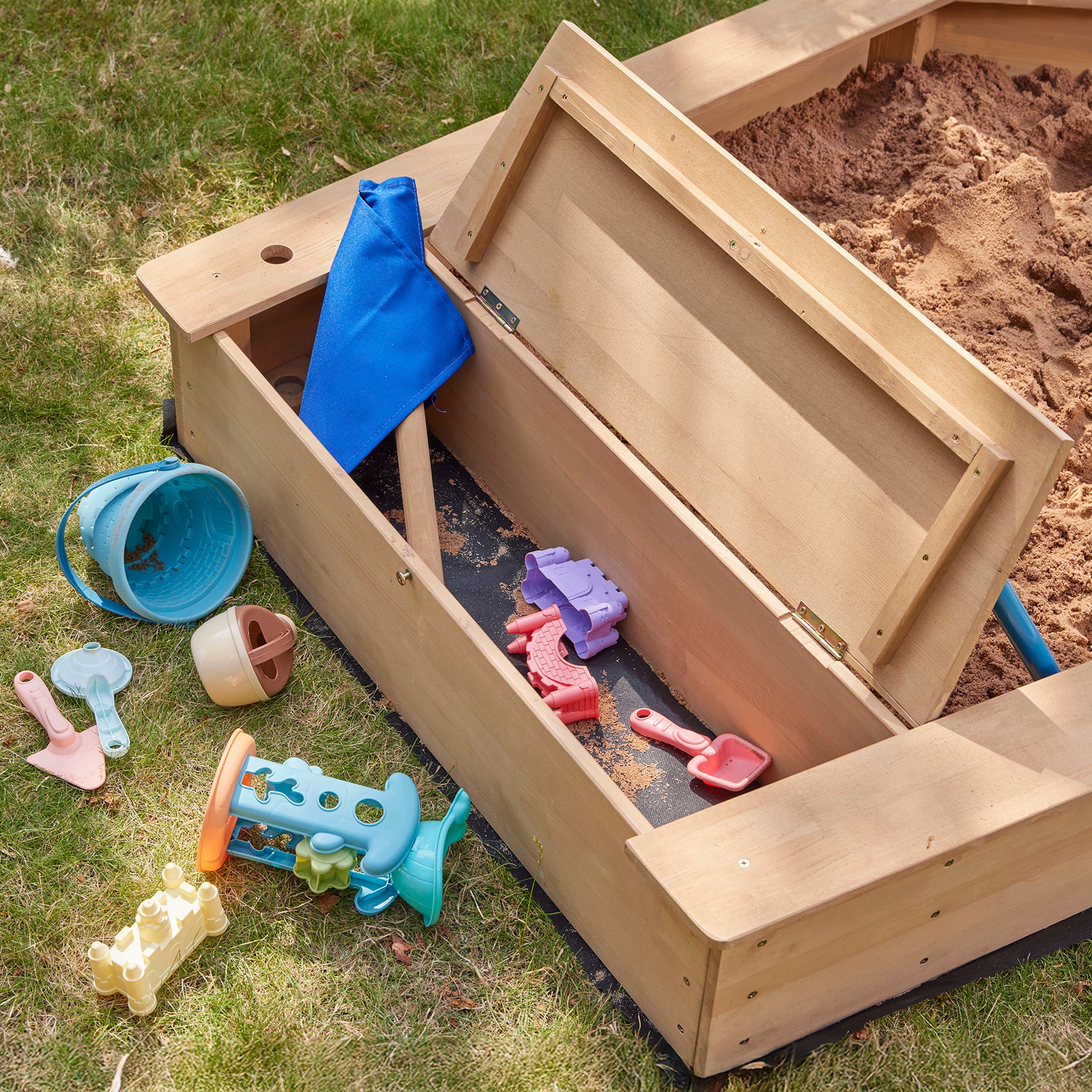 Kids Boat Sand Pit with Seating & Cover (Ages 3+)
