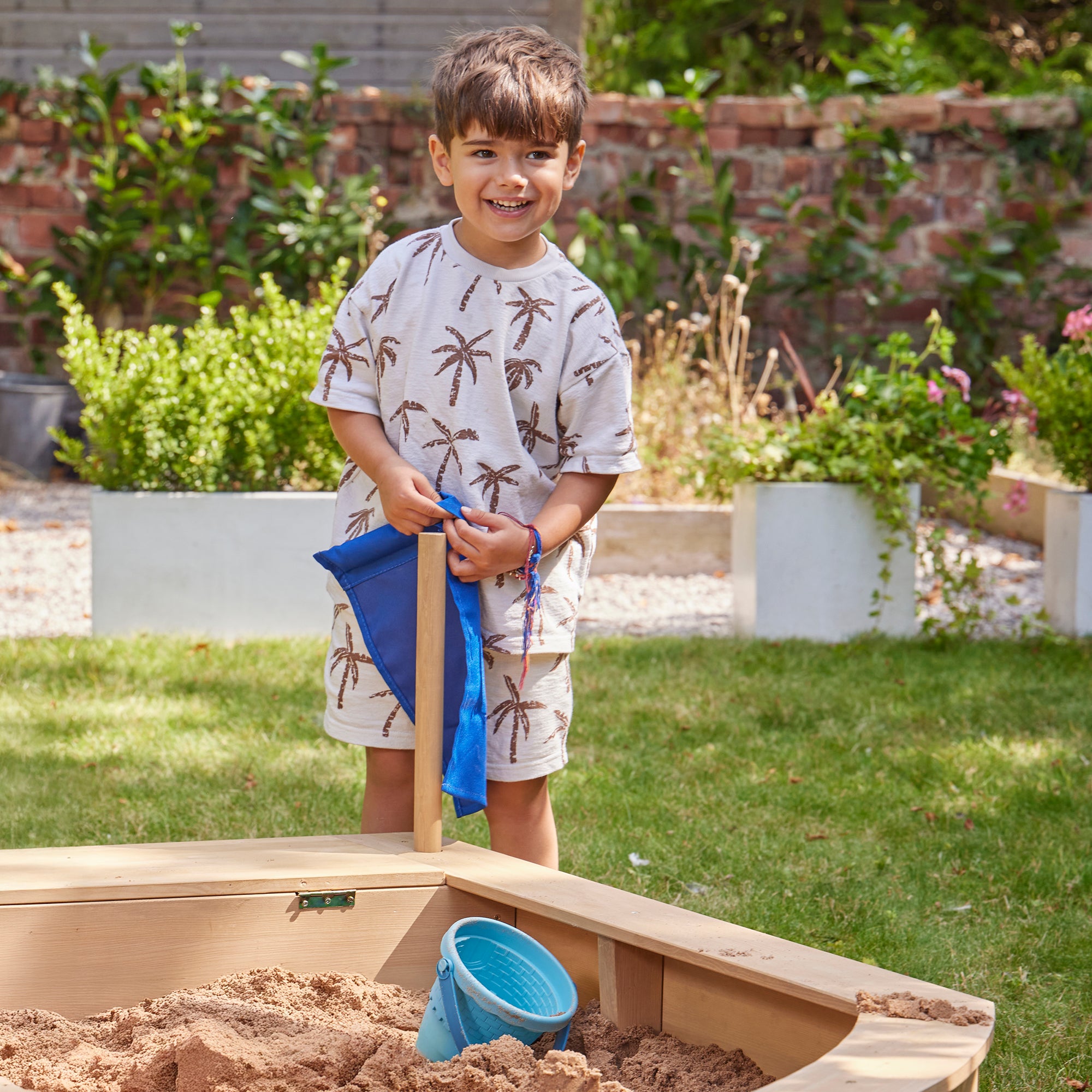 Kids Boat Sand Pit with Seating & Cover (Ages 3+)