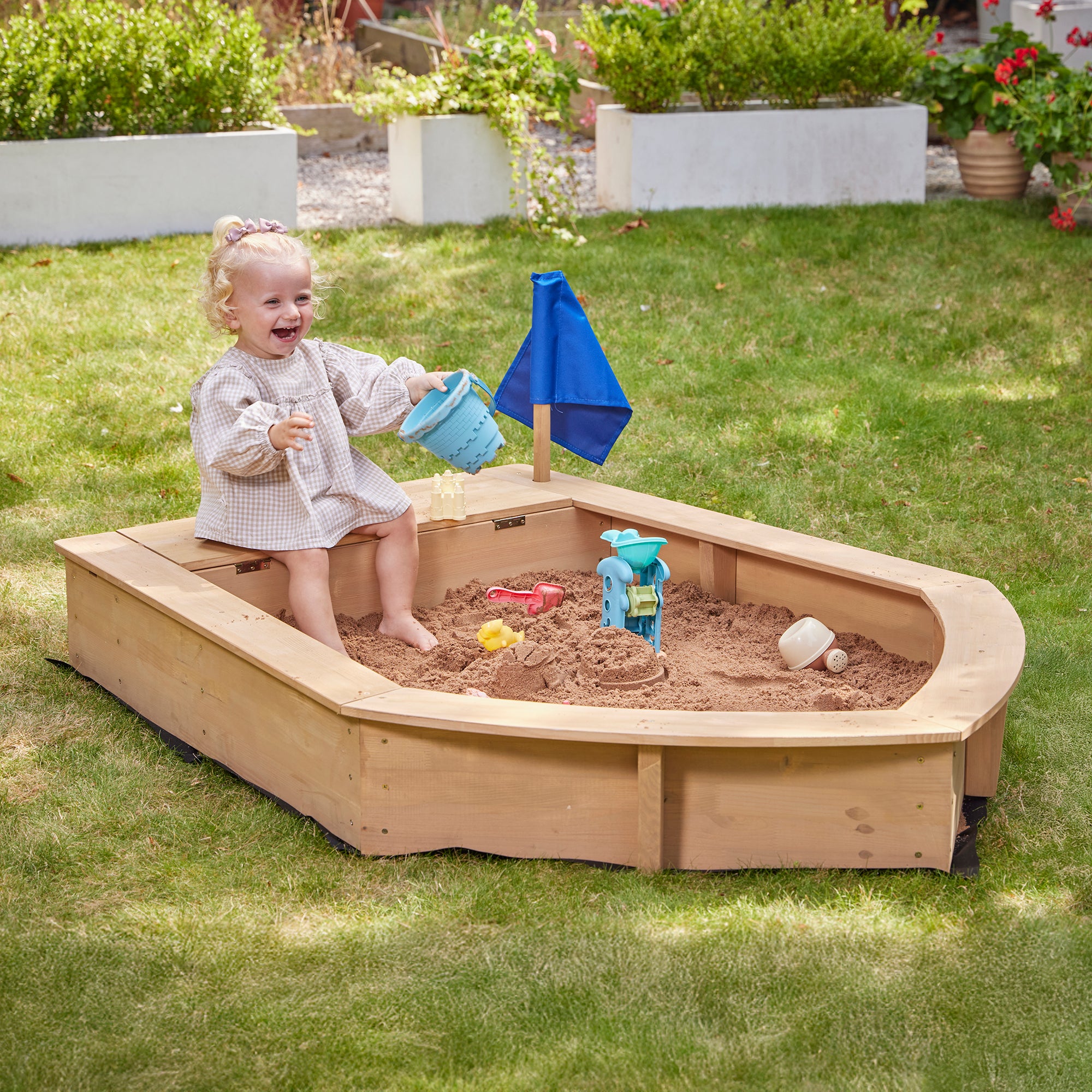 Kids Boat Sand Pit with Seating & Cover (Ages 3+)