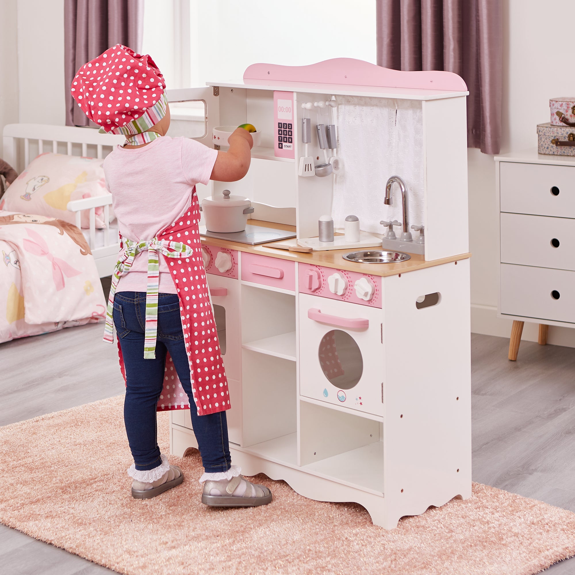 Kids Country Play Kitchen with 9 Accessories (Ages 3+)