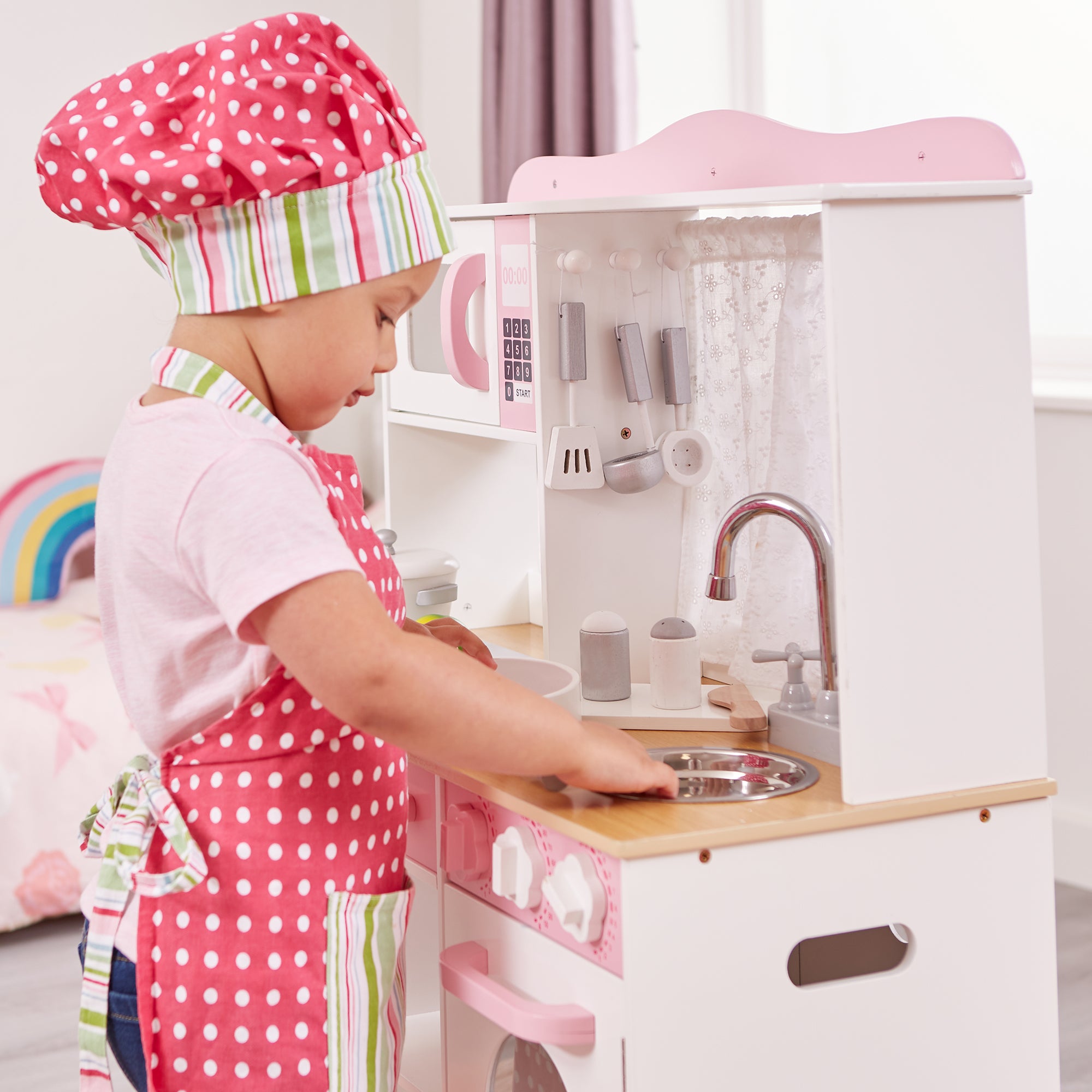 Kids Country Play Kitchen with 9 Accessories (Ages 3+)