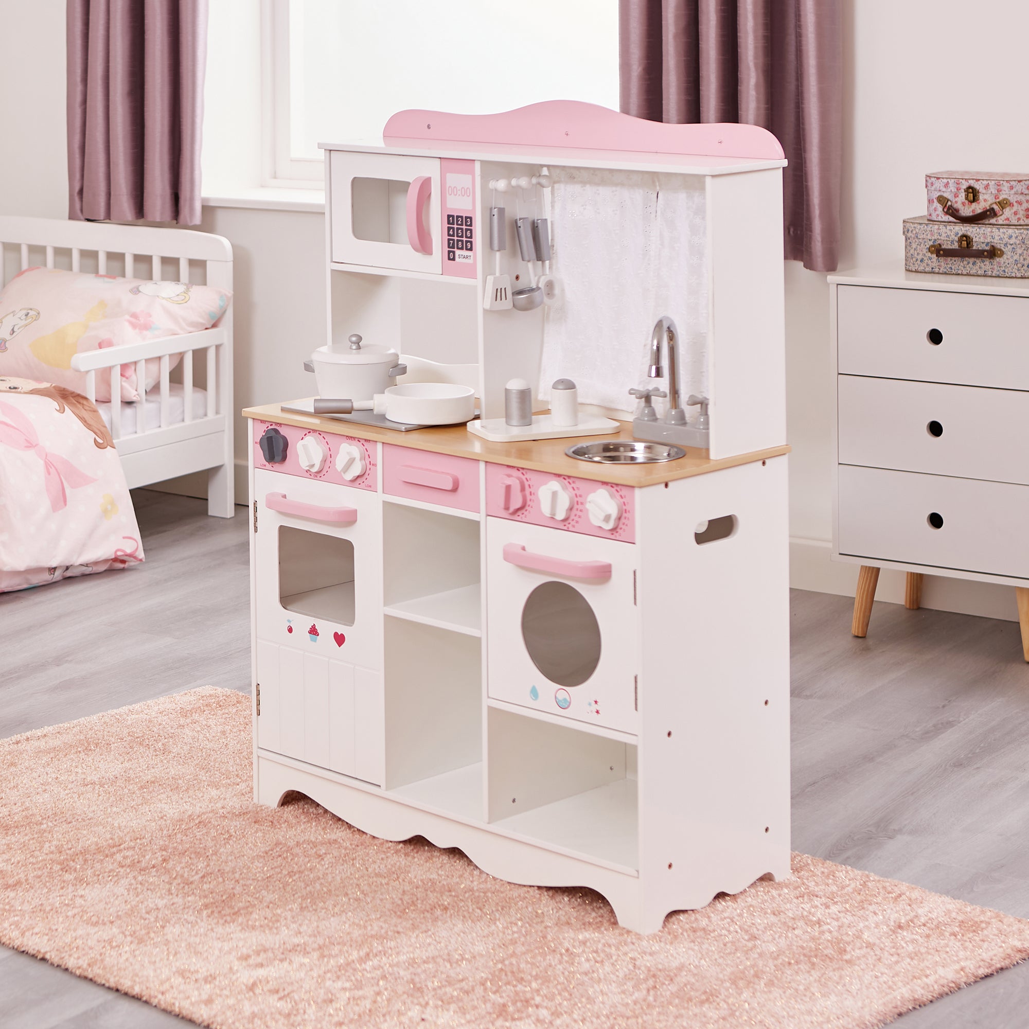 Kids Country Play Kitchen with 9 Accessories (Ages 3+)