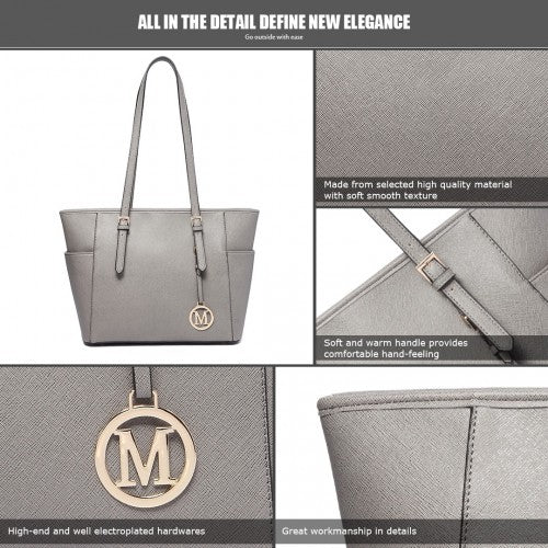 Miss Lulu Faux Leather Adjustable Handle Tote Bag - Grey