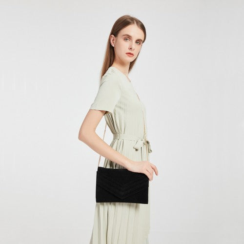 MISS LULU CHEVRON ENVELOPE CLUTCH BAG - LIGHT BROWN
