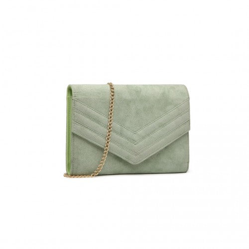 MISS LULU CHEVRON ENVELOPE CLUTCH BAG - GREEN