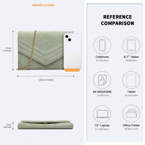 MISS LULU CHEVRON ENVELOPE CLUTCH BAG - GREEN