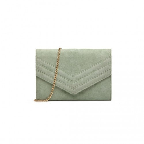MISS LULU CHEVRON ENVELOPE CLUTCH BAG - GREEN