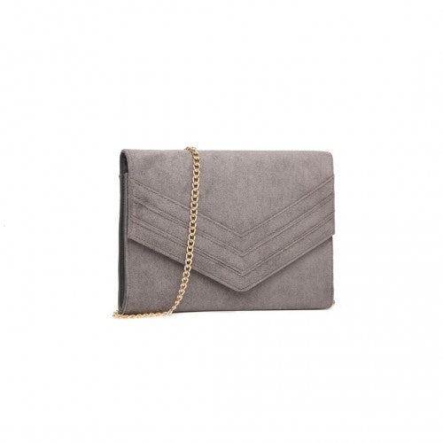 MISS LULU CHEVRON ENVELOPE CLUTCH BAG - GREY