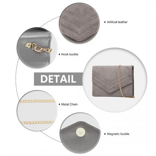 MISS LULU CHEVRON ENVELOPE CLUTCH BAG - GREY
